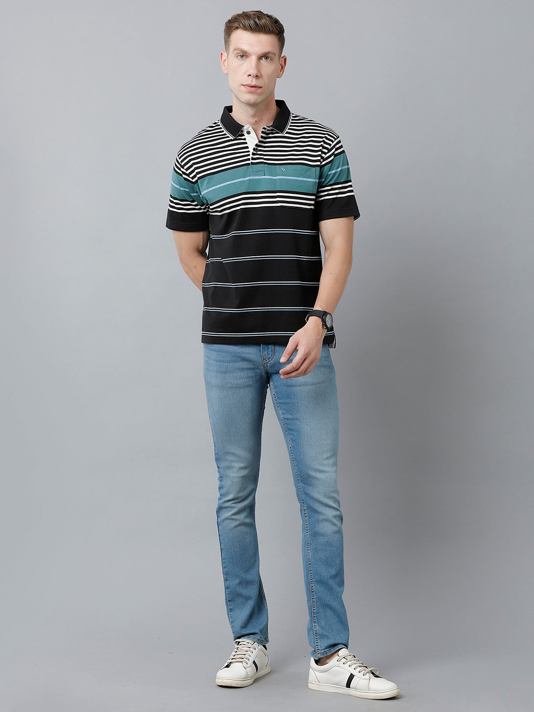Classic Polo Men's Cotton Blend Half Sleeve Striped Authentic Fit Polo Neck Multicolor Color T-Shirt | Mel - 230 B