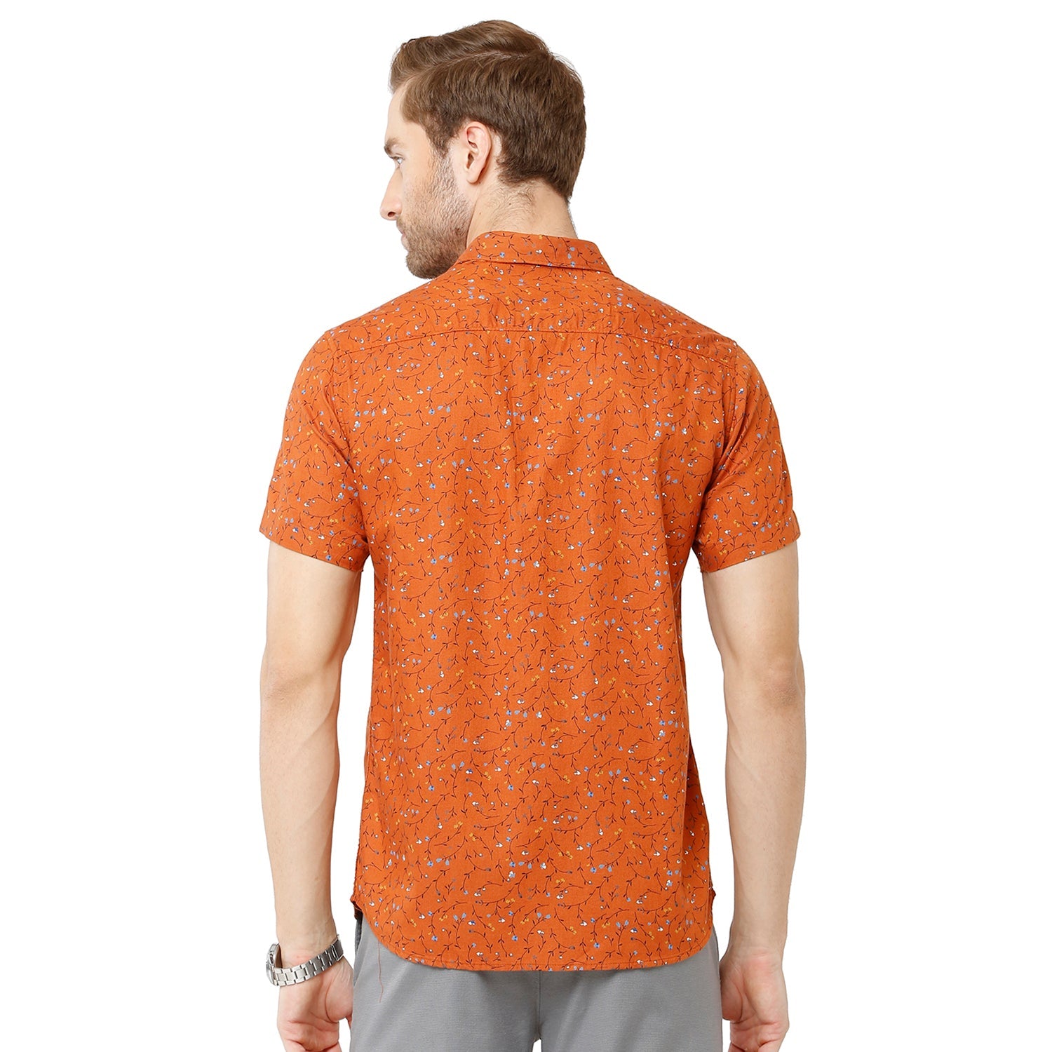Classic Polo Mens 100% Cotton Printed Slim Fit Orange Color Woven Shirt - SN1-120 A Shirts Classic Polo 