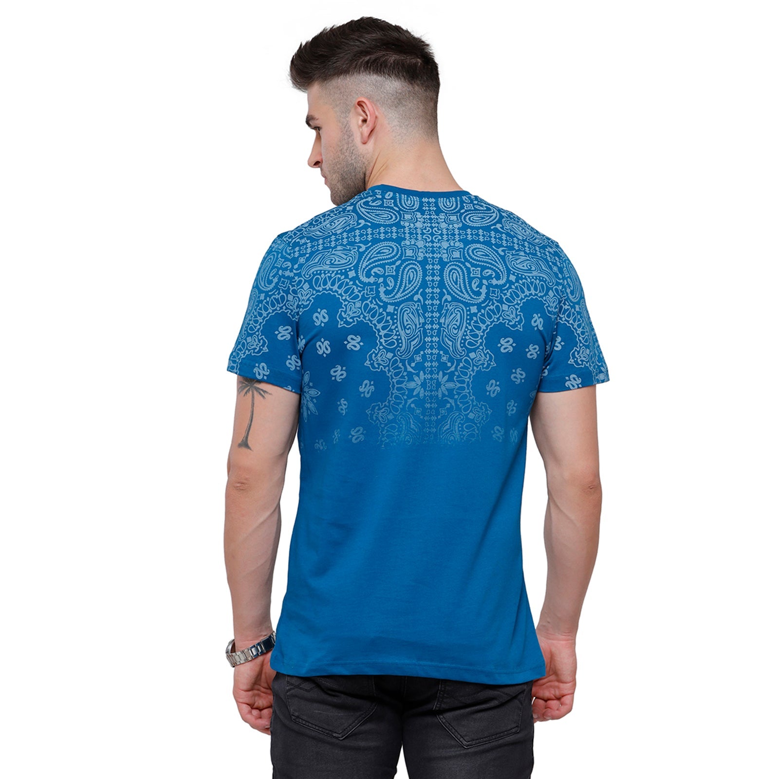 Swiss Club Mens Blue Printed Slim Fit Half Sleeve Round Neck T-Shirt - CUB 54 A T-shirt Swiss Club 