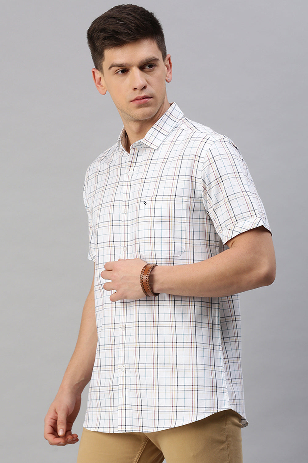 Classic Polo Men's Cotton Half Sleeve Checked Slim Fit Polo Neck Multicolur Woven Shirt | So1-97 A