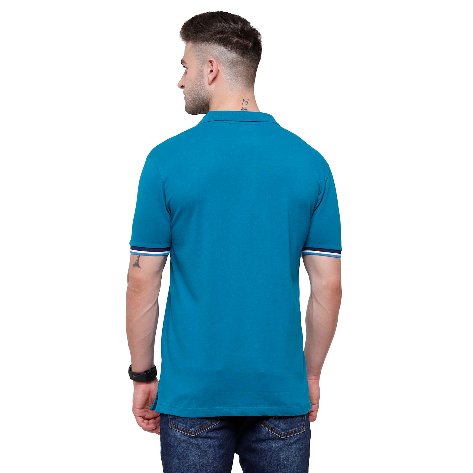 Classic polo Men's Ocean Blue Lycra Cotton Stretch Polo Slim Fit T-Shirt - Tarte Ocean Depth T-shirt Classic Polo 