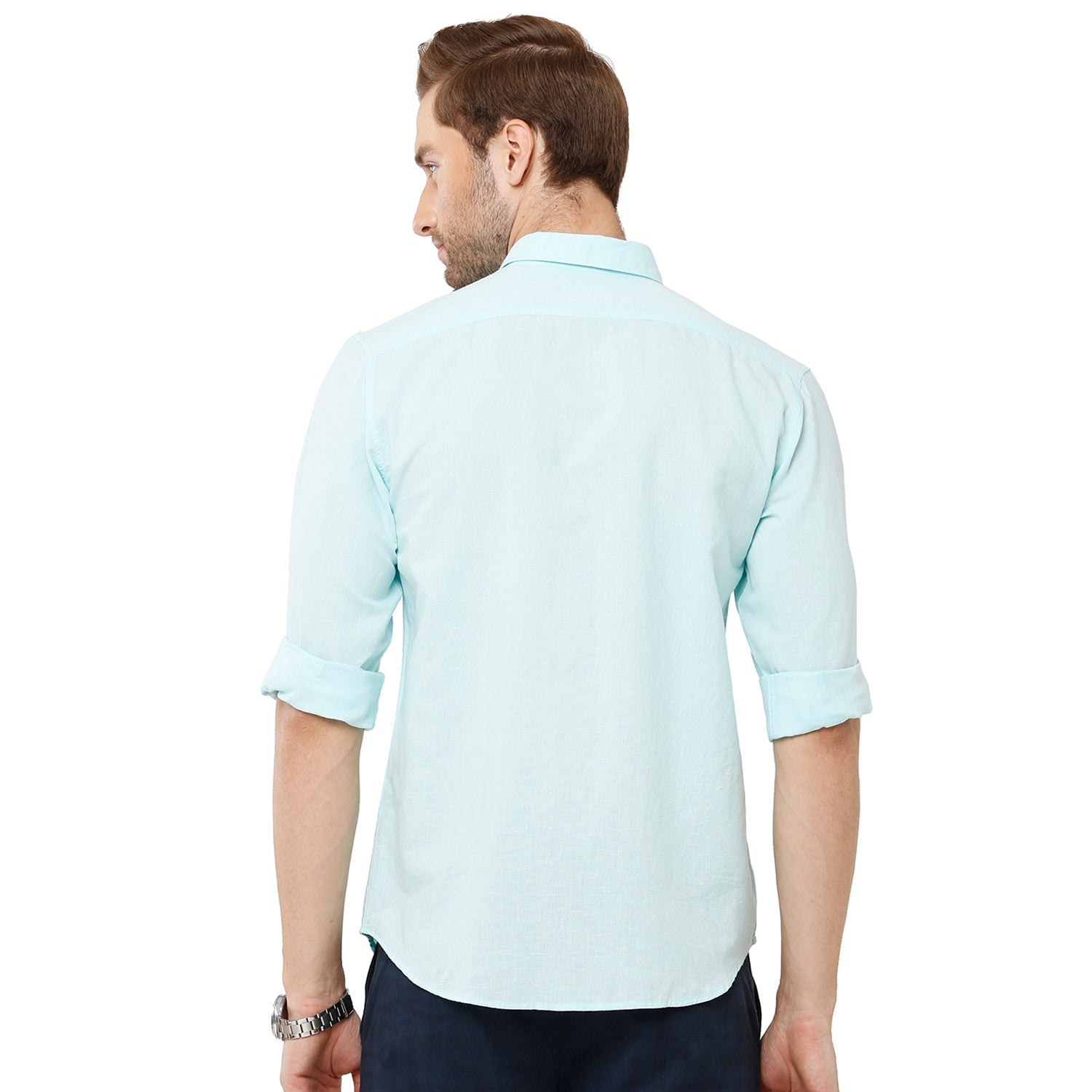 Classic Polo Mens 100% Cotton Solid Milono Fit Light Green Color Woven Shirt - Mica-L.Green FS Shirts Classic Polo 