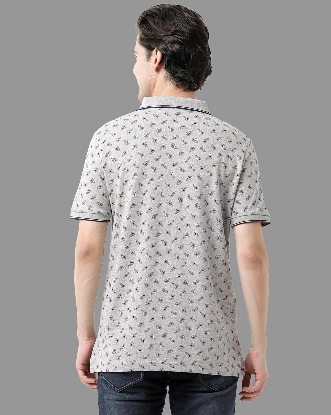 Classic Polo Mens Cotton Half Sleeve Printed Slim Fit Polo Neck Light Grey Color T-Shirt | Beau - 175 A