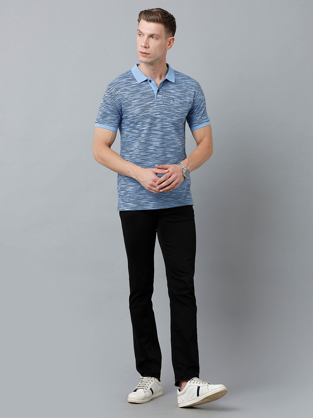 Classic Polo Men's Cotton Half Sleeve Striped Authentic Fit Polo Neck Blue Color T-Shirt | Nexon - 04 B