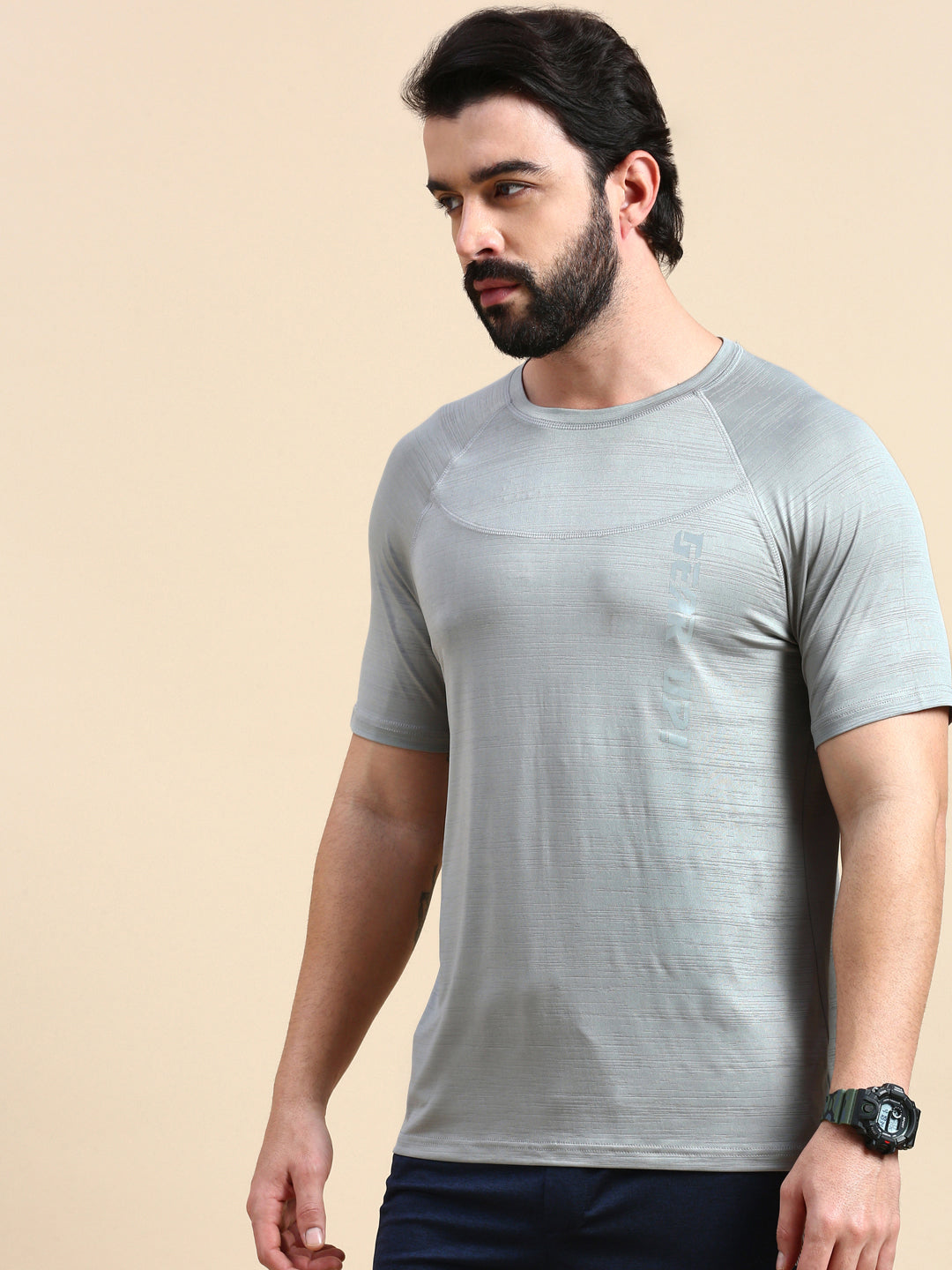 Classic Polo Men's Round Neck Polyester Grey Slim Fit Active Wear T-Shirt