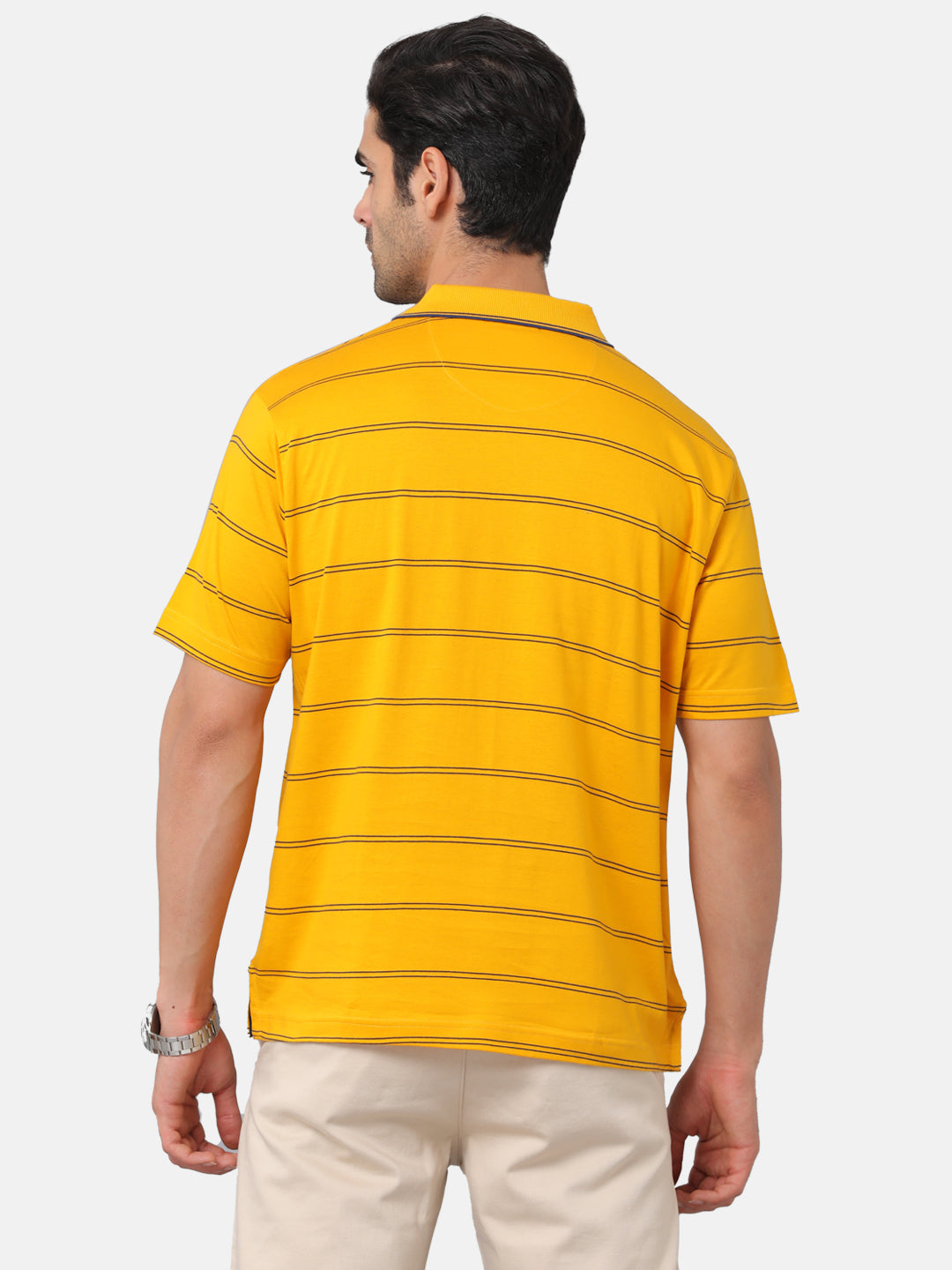 Classic Polo Mens Cotton Striped Authentic Fit Polo Neck Yellow Color T-Shirt | Ap-76a