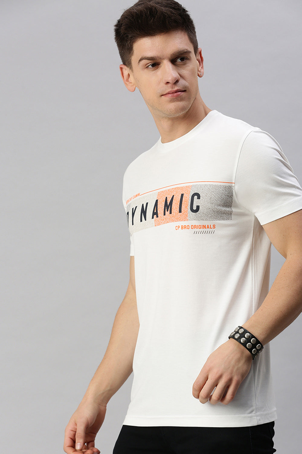 CP BRO Men's Cotton Half Sleeve Printed Slim Fit Crew Neck White Color T-Shirt | Brcn - 536