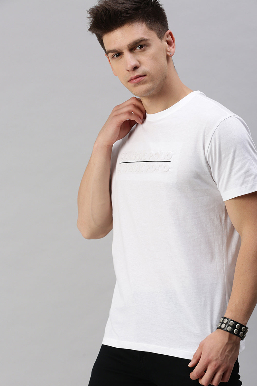 Classic Polo Men's Cotton Half Sleeve Solid Slim Fit Crew Neck White Color T-Shirt | Baleno - 521 B
