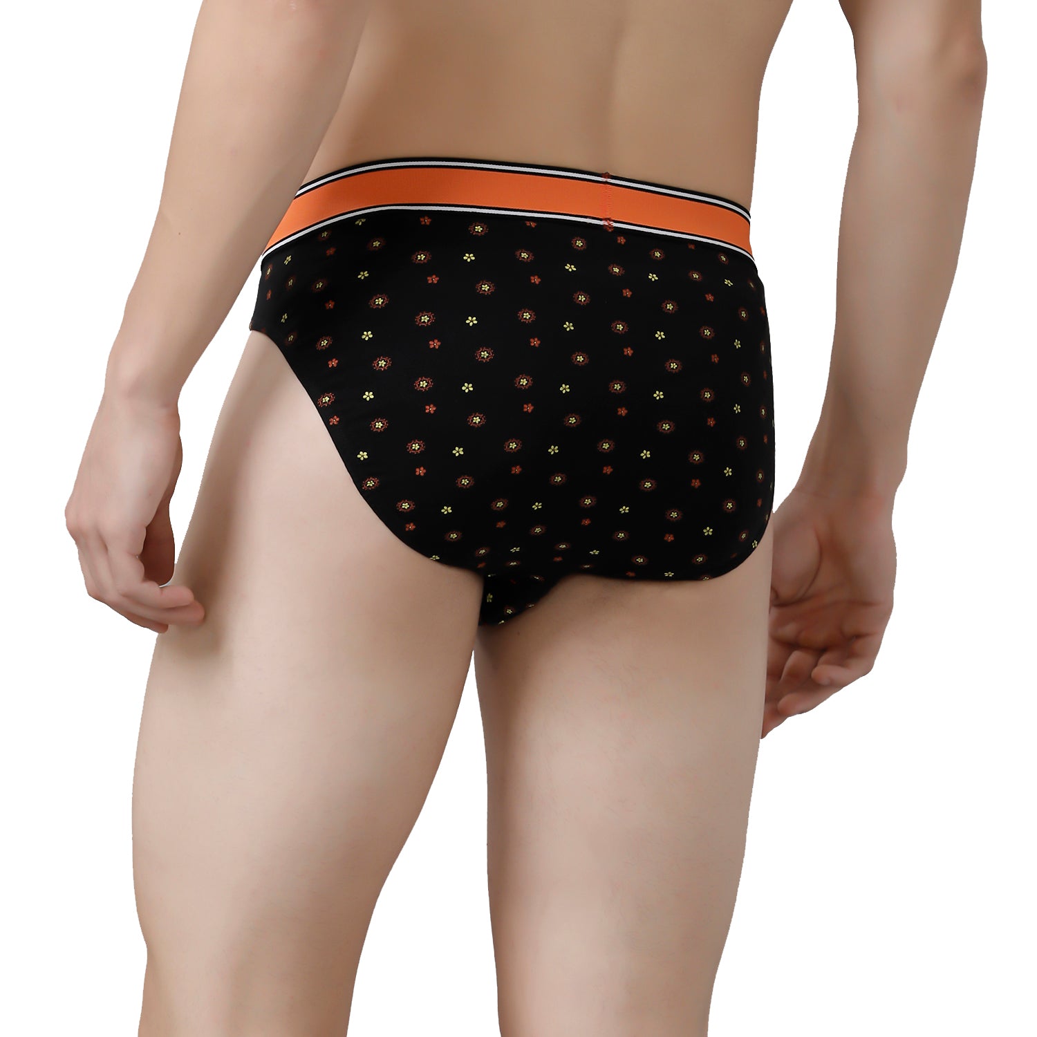 CP BRO Men's Printed Briefs with Exposed Waistband Value Pack - Orange & Black Dot (Pack of 2)