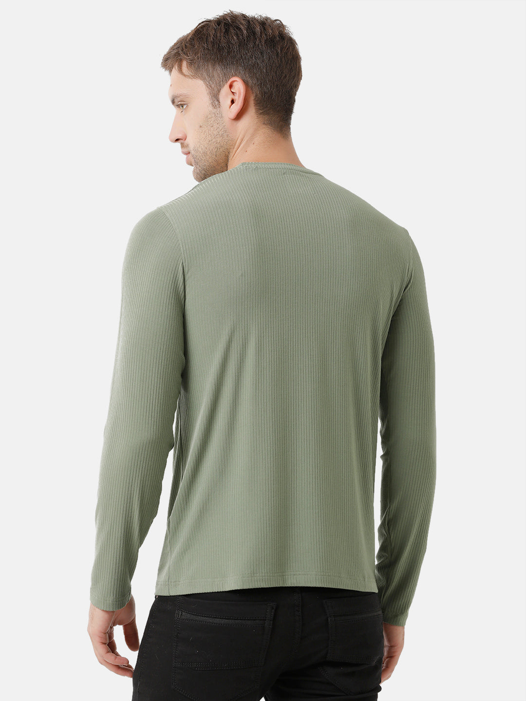 Classic Polo Mens Cotton Full Sleeve Solid Slim Fit Round Neck Olive Green Color T-Shirt | Verno 303 B