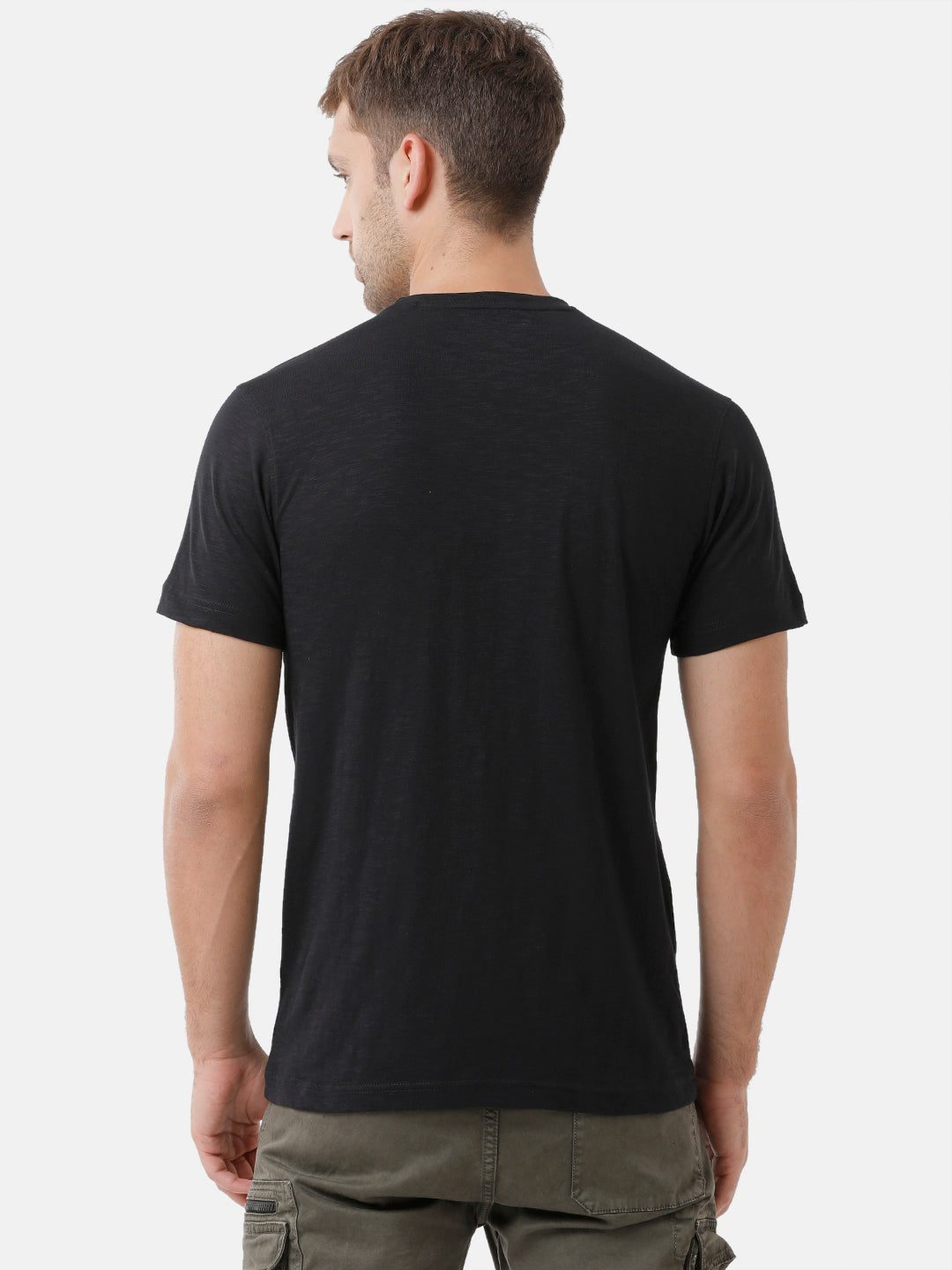 Classic Polo Mens Cotton Printed Half Sleeve Slim Fit Round Neck Black Color T-Shirt | Baleno 406 A
