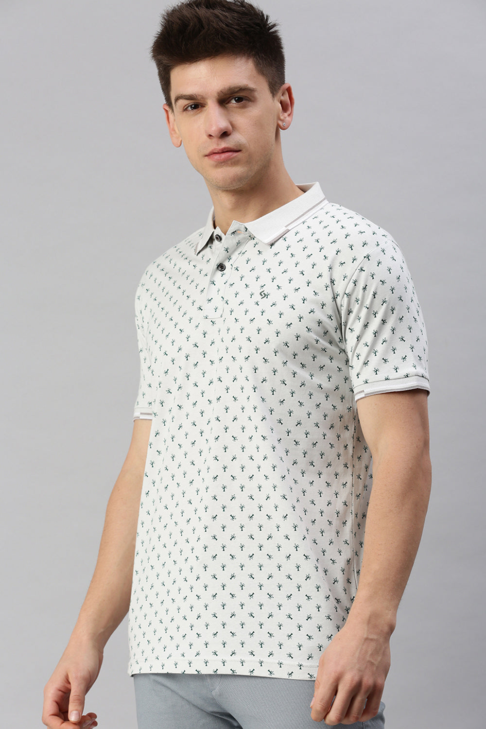 Classic Polo Men's Cotton Half Sleeve Printed Slim Fit Polo Neck White Color T-Shirt | Prm - 760 A