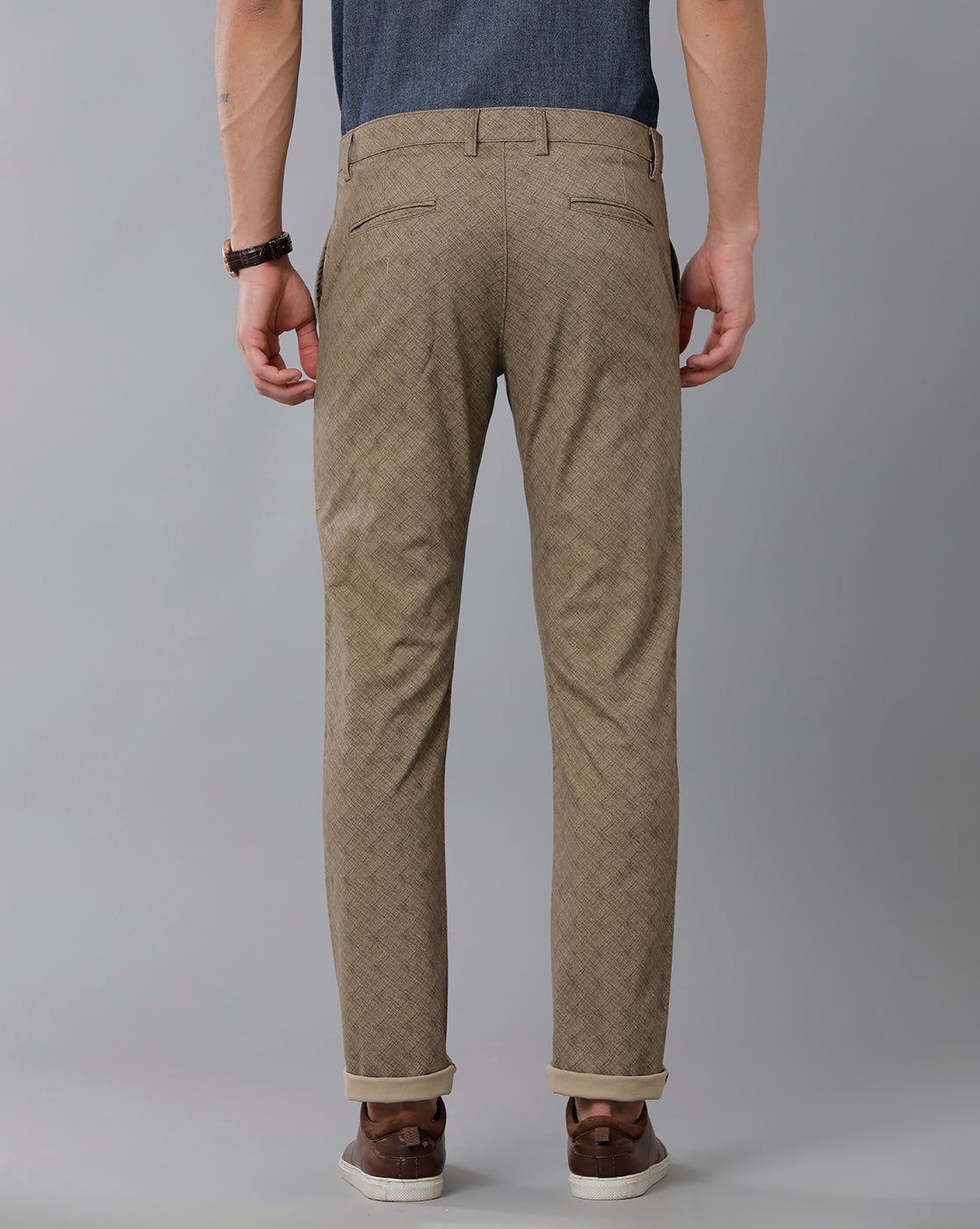Classic Polo Men's 100% Cotton Moderate Fit Textured Khaki Color Trouser | TO1-35 A-KHA