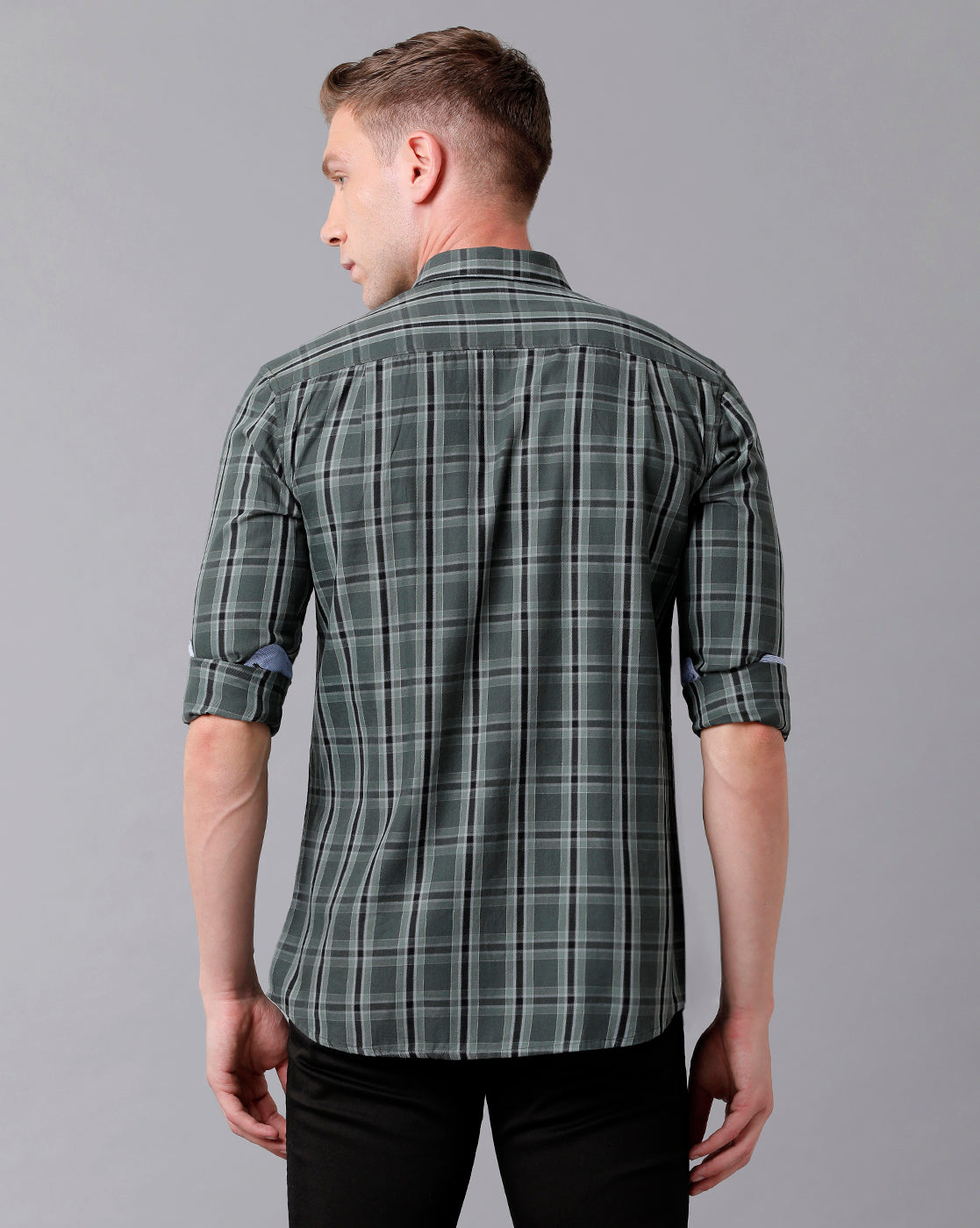 Classic Polo Men's Cotton Checked Full Sleeve Slim Fit Polo Neck Dark Grey Color Woven Shirt | Sn2-17 B