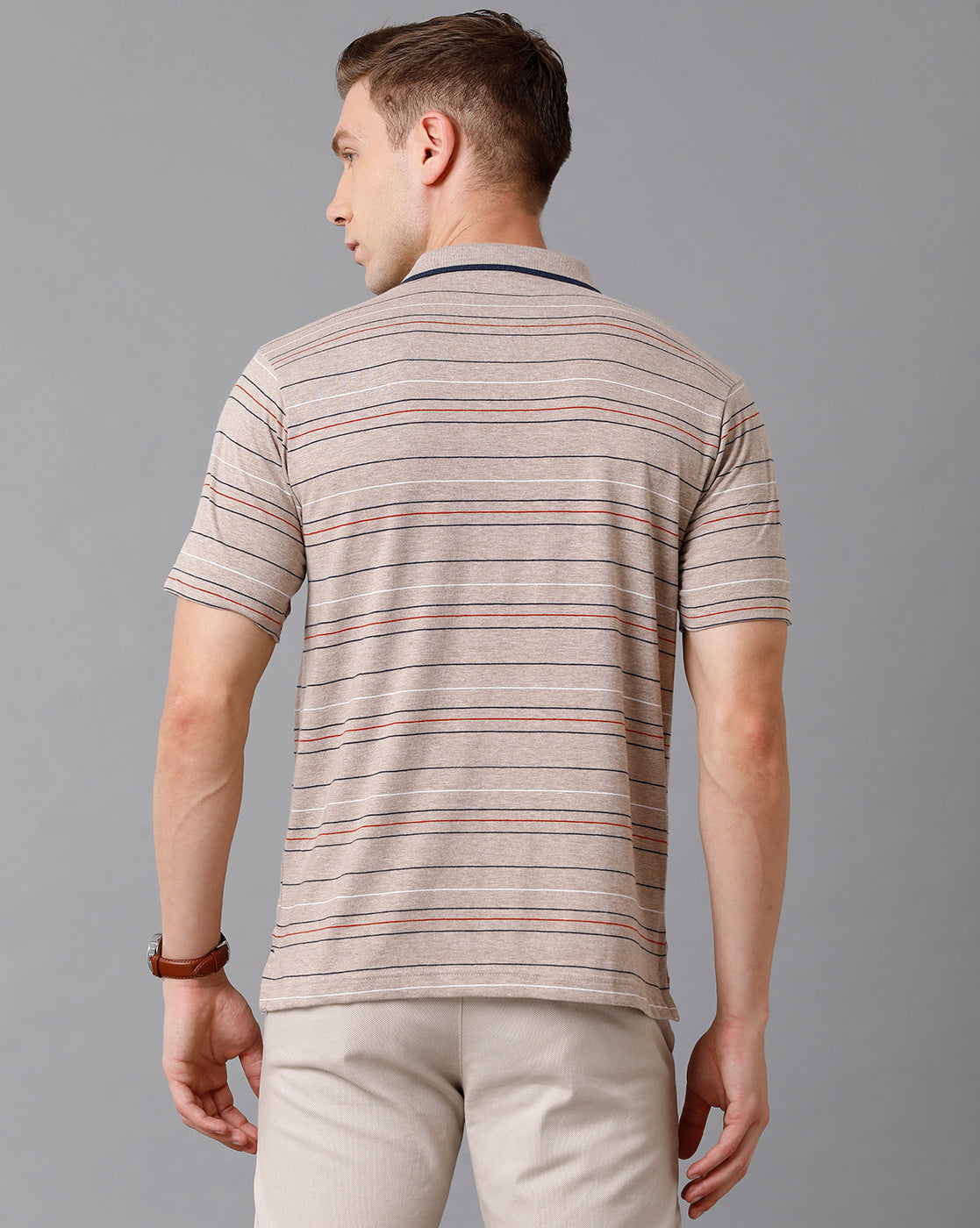 Classic Polo Men's Cotton Blend Striped Authentic Fit Grey T-Shirt | Mel - 215 A