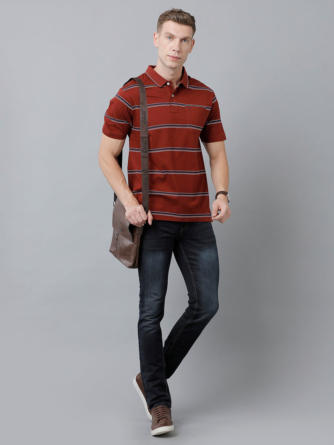 Classic Polo Men's Cotton Half Sleeve Striped Authentic Fit Polo Neck Red Color T-Shirt | Ap - 90 A