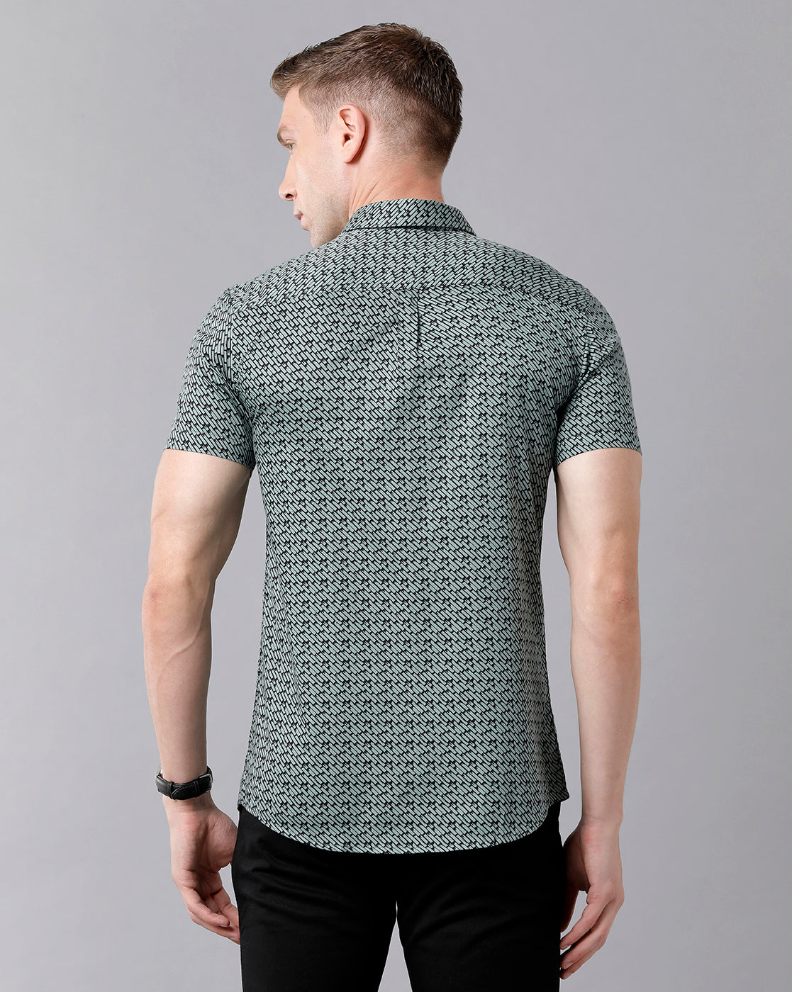 CP BRO Men's Cotton Printed Half Sleeve Slim Fit Polo Neck Grey Color Woven Shirt | Sbn2-14 B