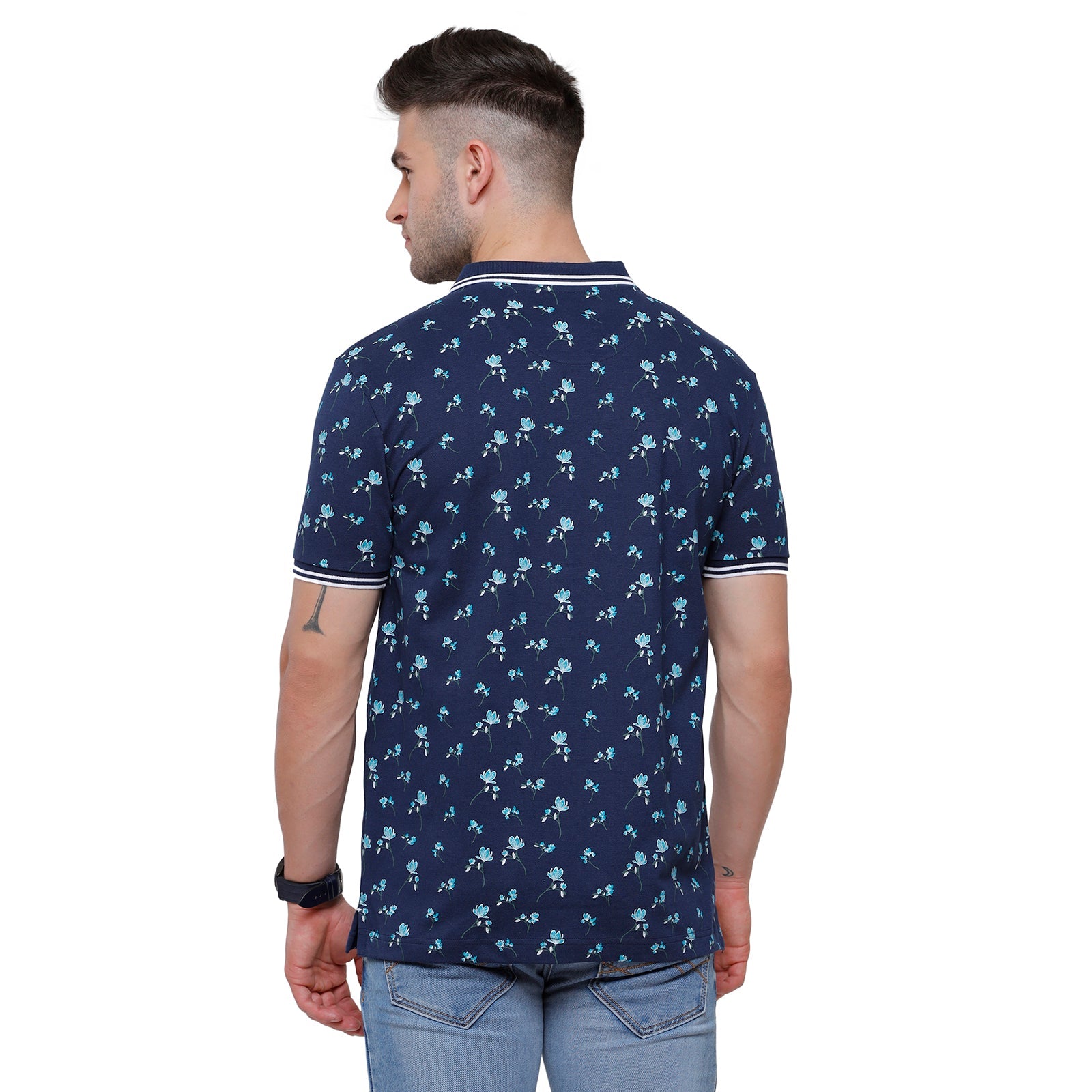 Classic Polo Mens Printed Slim Fit Polo Neck Navy Colour T-Shirt - Beau 166 B T-shirt Classic Polo 