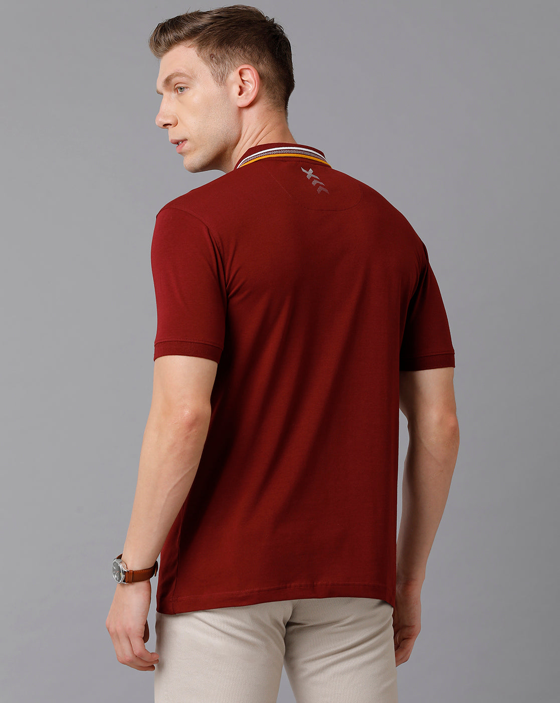 Classic Polo Men's Cotton Solid Slim Fit Maroon T-Shirt | Prm - 724 A
