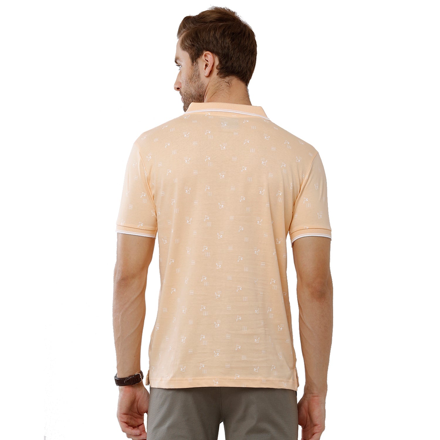 Classic Polo Mens 100% Cotton Printed Slim Fit Beige Color Polo Neck T-Shirt -BELLO 165 B Classic Polo 