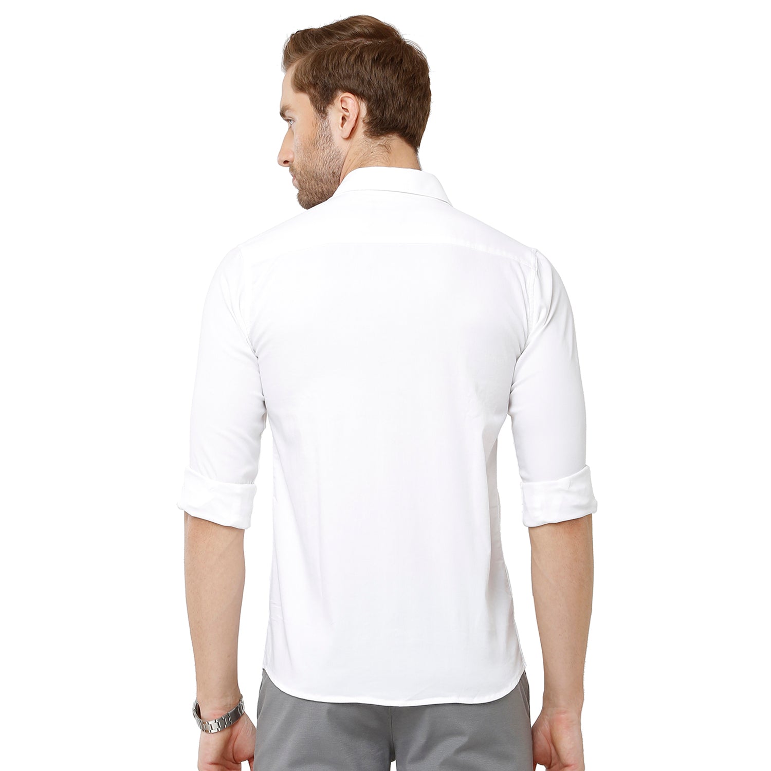 Classic Polo Bro Mens 100% Cotton Solid Full Sleeve Slim Fit Polo Neck White Color Woven Shirt (SBN1-70 B-FS-SLD-BSL) Classic Polo 