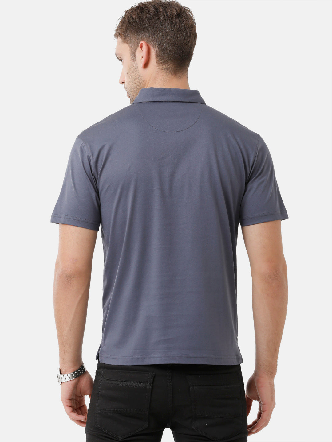 Classic Polo Mens Cotton Solid Half Sleeve Authentic Fit Polo Neck Dark Grey Color T-Shirt | Elite Teal