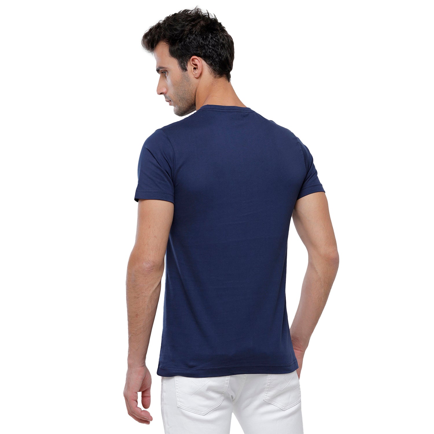 Classic Polo Men's Solid Single Jersey Navy Half Sleeve Slim Fit T-Shirt - Kore-08 T-shirt Classic Polo 