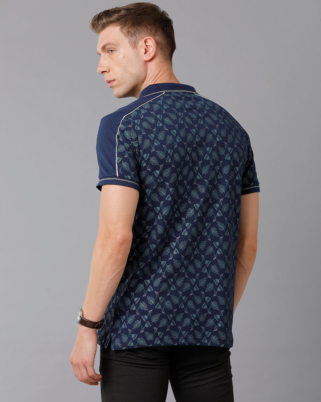CP BRO Men's Cotton Printed Half Sleeve Slim Fit Polo Neck Navy Color T-Shirt | HS-BRP - 02 A