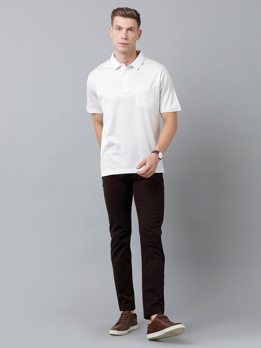 Classic Polo Men's Cotton Half Sleeve Striped Authentic Fit Polo Neck White Color T-Shirt | Ultimo - 316 A