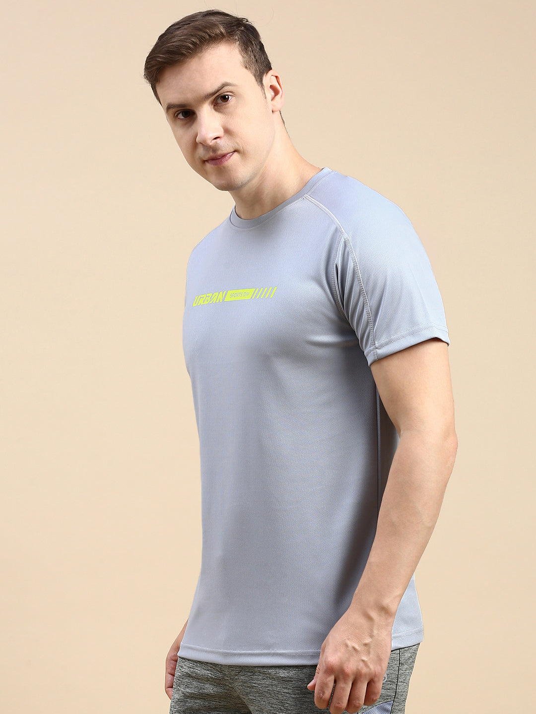 Classic Polo Men's Round Neck Polyster Grey Slim Fit Active Wear T-Shirt