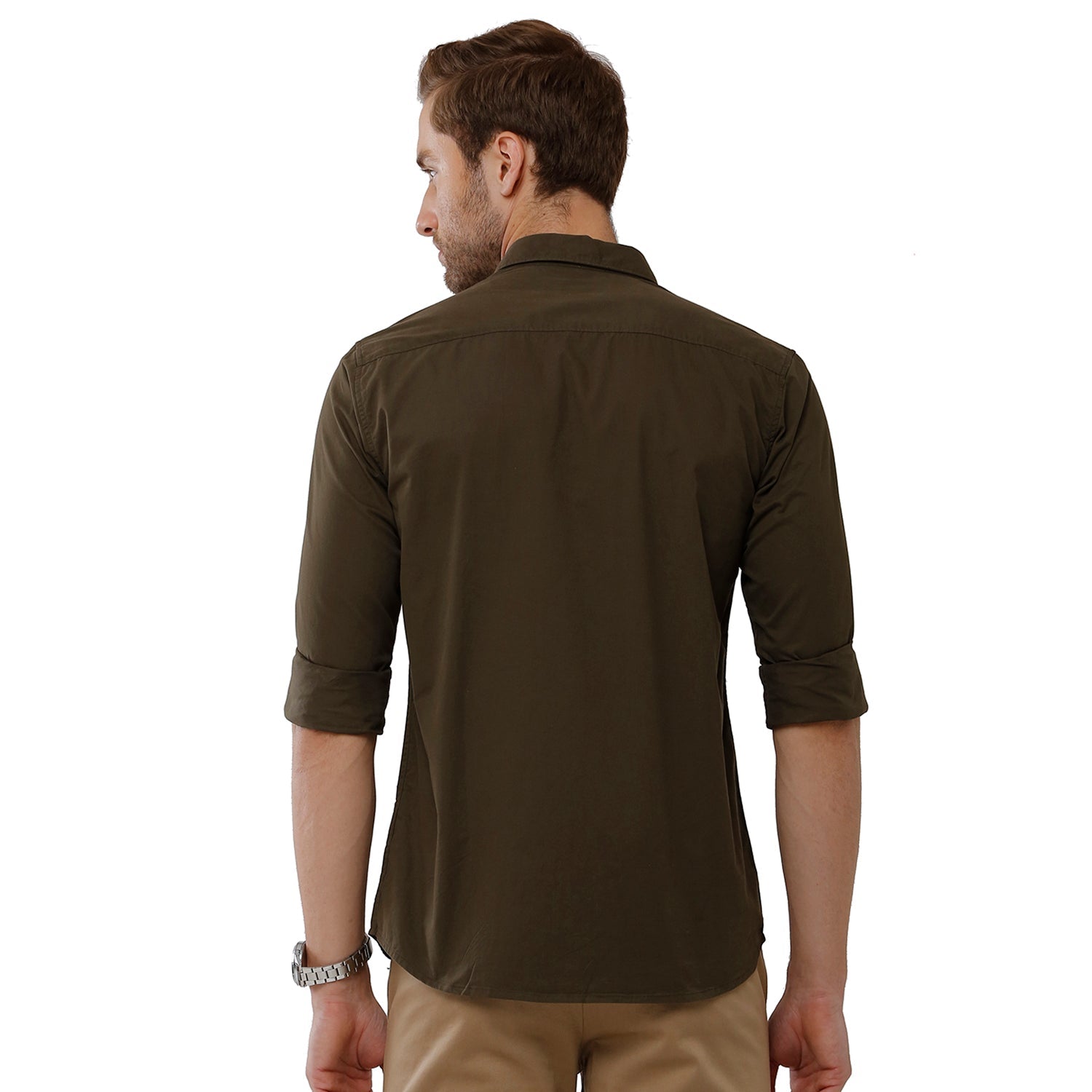 Classic Polo Mens 100% Cotton Full Sleeve Solid Slim Fit Green Color Woven Shirt -SN1 115 F Shirts Classic Polo 