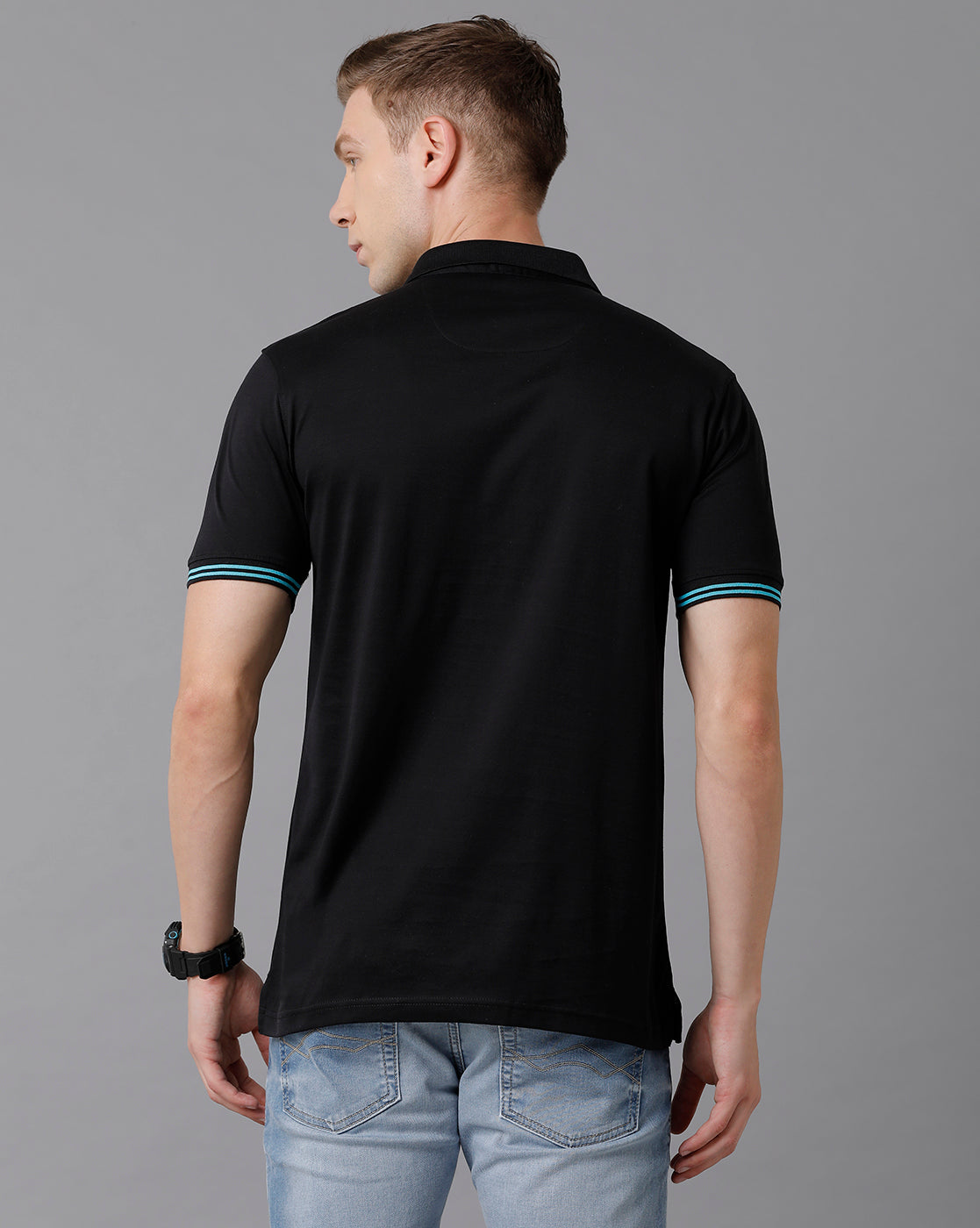 Classic Polo Men's Cotton Printed Slim Fit Black T-Shirt | Prm - 738 B