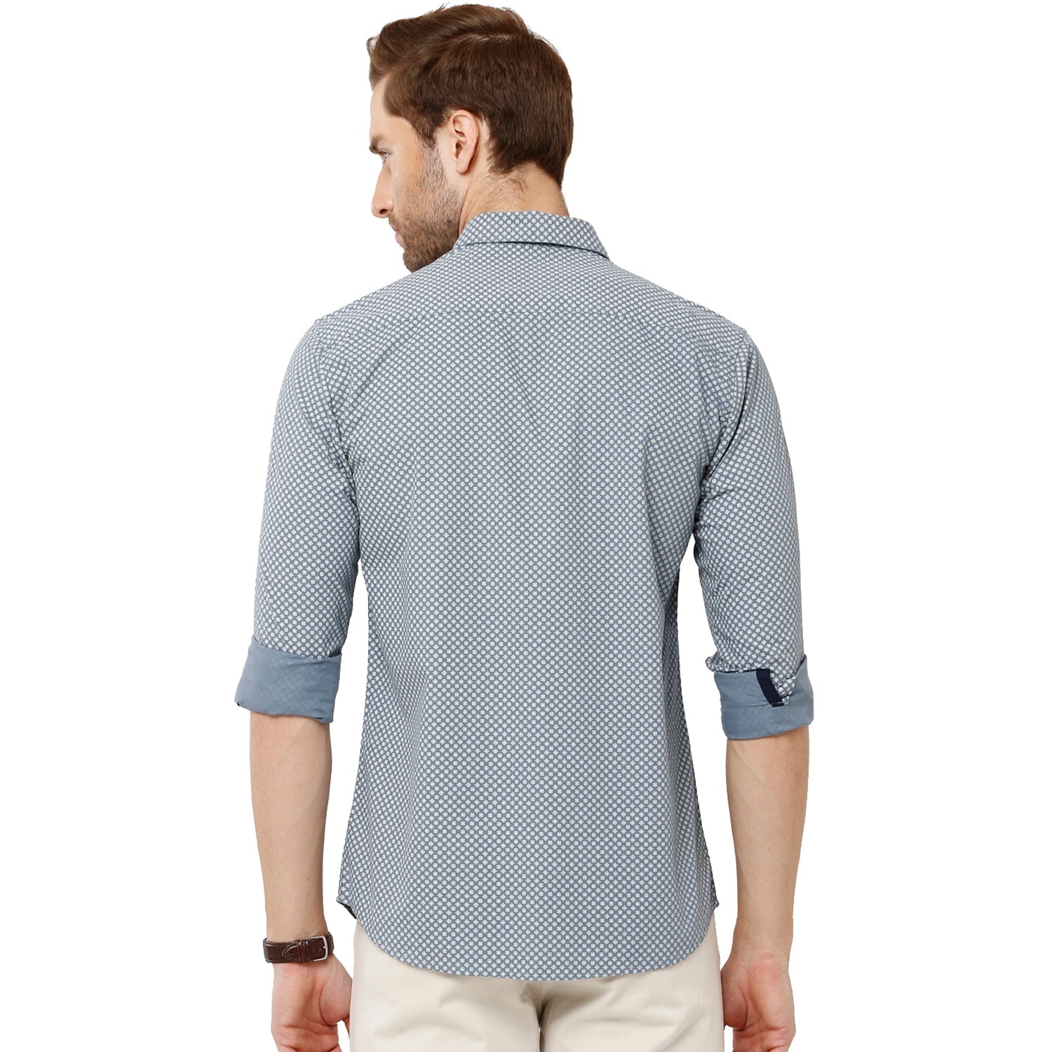 Classic Polo Mens 100% Cotton Full Sleeve Printed Slim Fit Grey Color Woven Shirt -SN1-56 A Classic Polo 