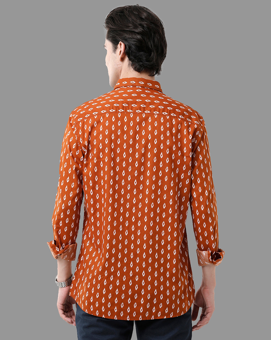 Classic Polo Mens Cotton Full Sleeve Checked Slim Fit Polo Neck Orange Color Woven Shirt | Sfd1-32 A