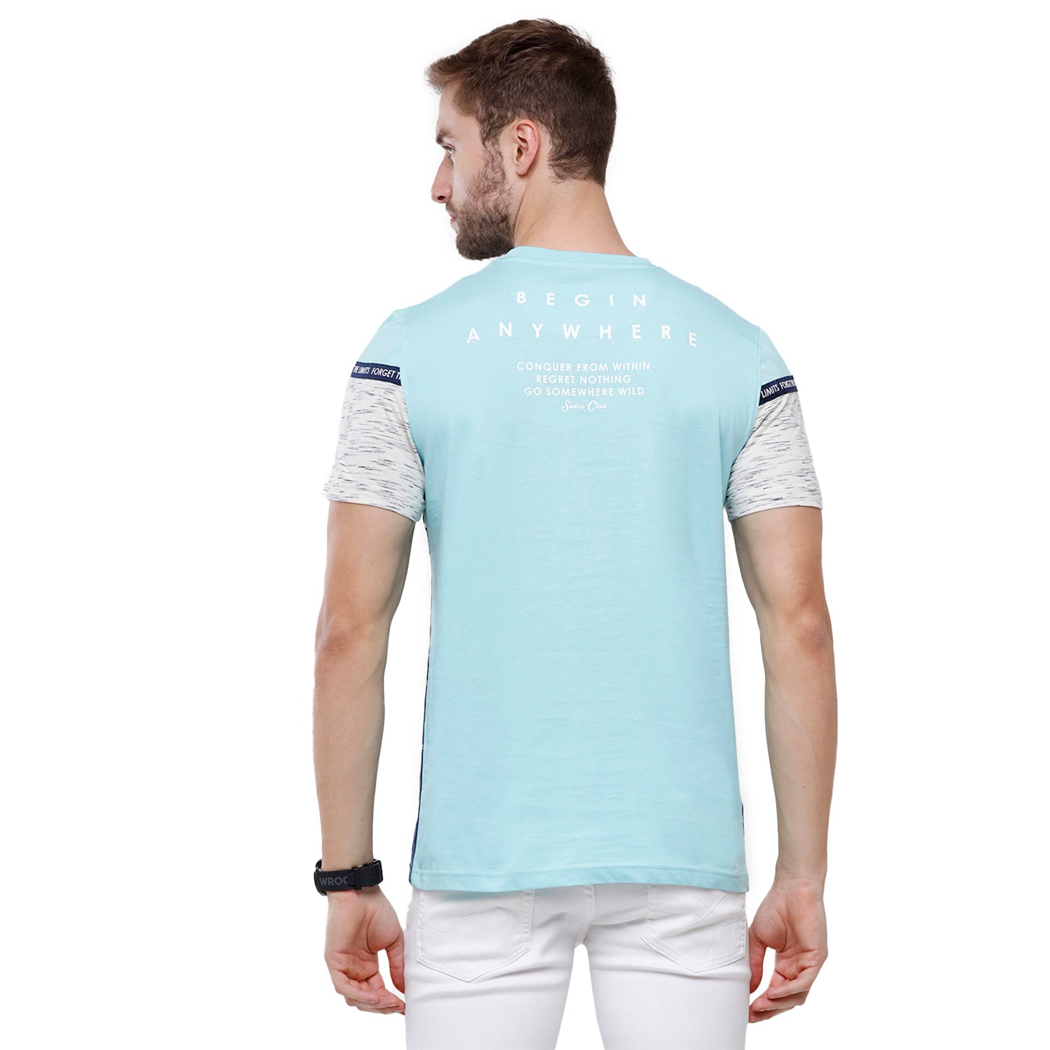 Swiss Club Mens Blue Color Block Slim Fit Half Sleeve Round Neck T-Shirt (CUB - 49 B SF C) T-shirt Swiss Club 