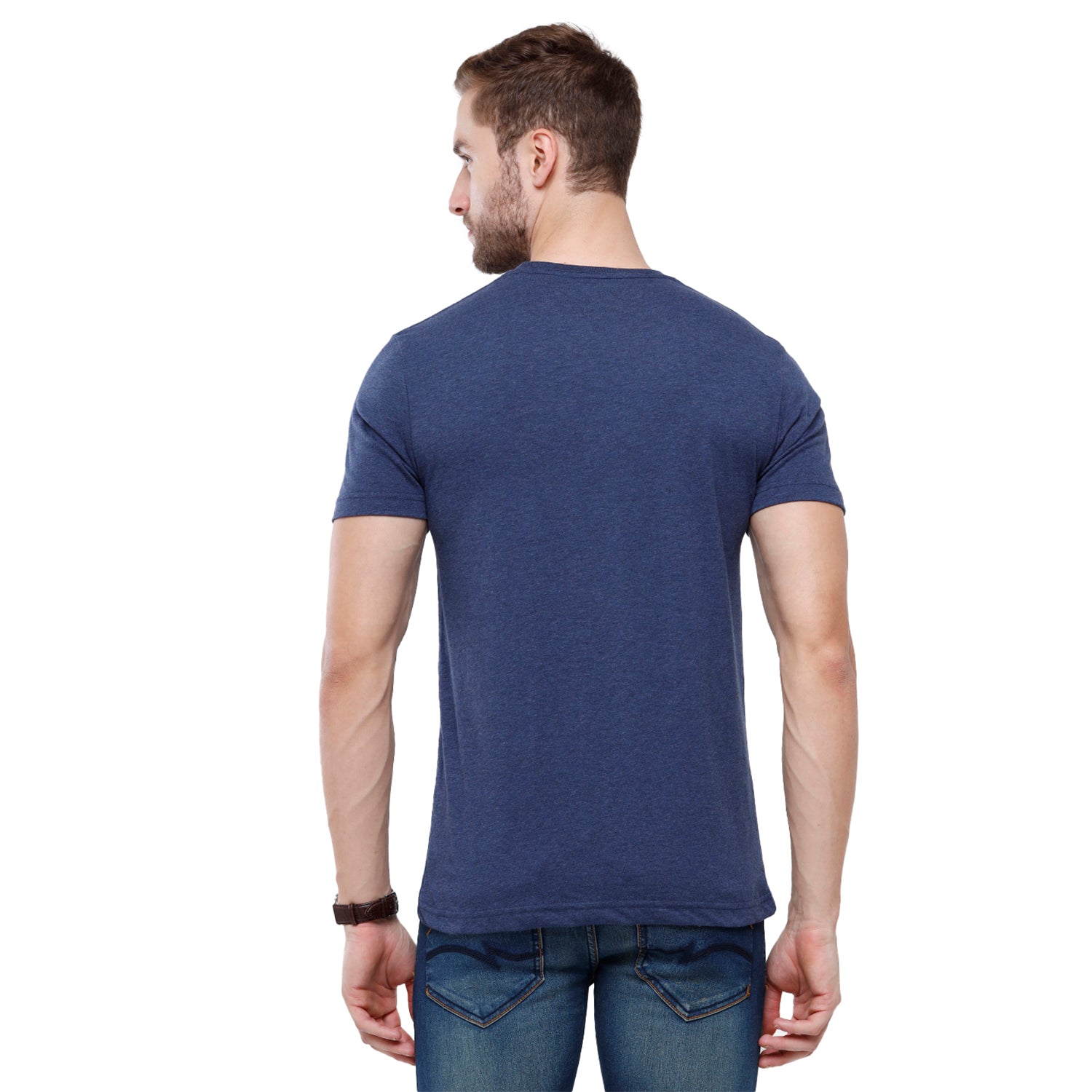 Classic Polo Men's Solid Single Jersey Blue Half Sleeve Slim Fit T-Shirt - Kore-11 T-shirt Classic Polo 