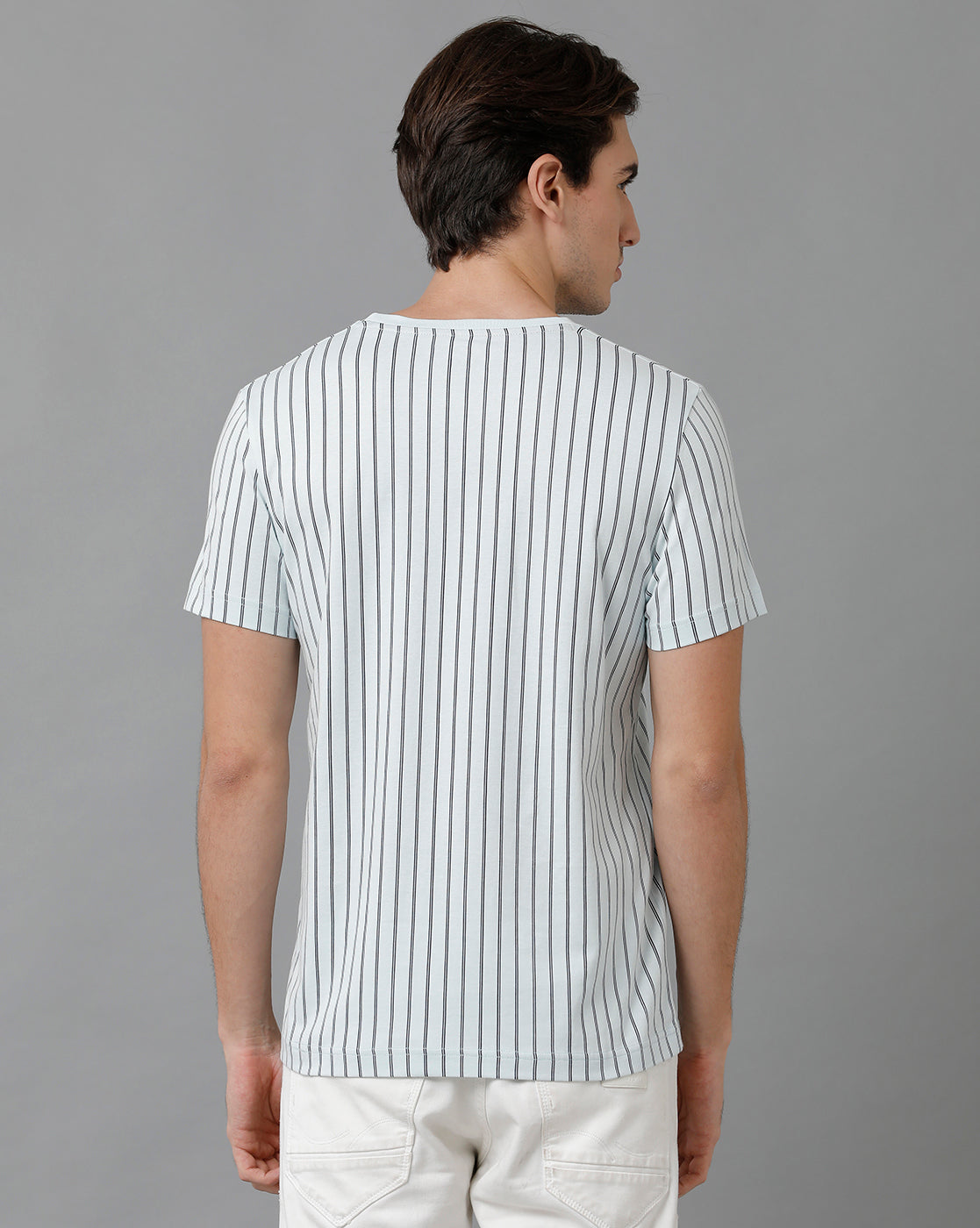 CP BRO Men's Cotton Half Sleeve Striped Slim Fit Round Neck White Color T-Shirt | Brcn - 522 A