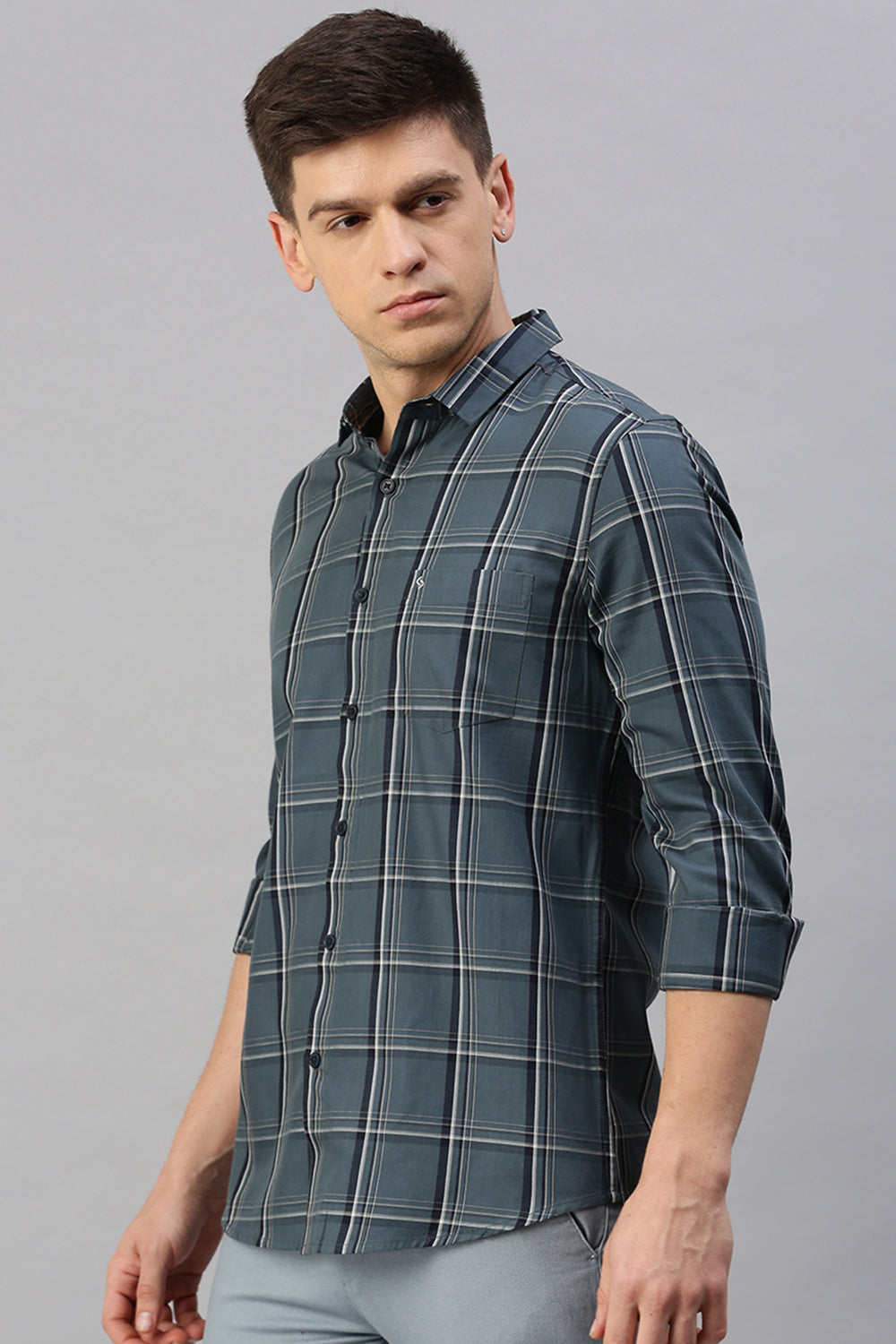 Classic Polo Men's Cotton Full Sleeve Checked Slim Fit Polo Neck Multicolur Woven Shirt | So1-160 A
