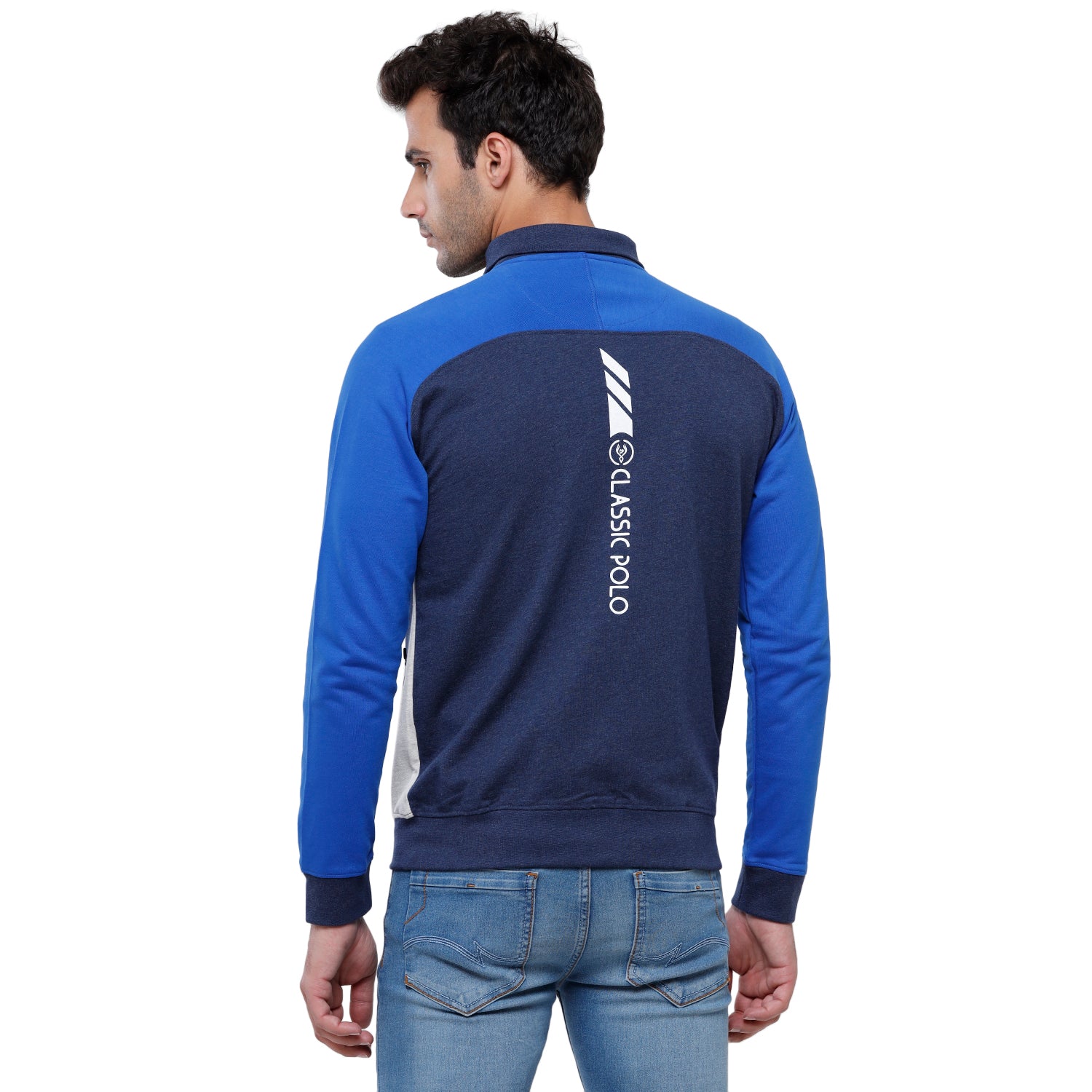 Classic Polo Men's Color Block Sporty Full Sleeve Royal Blue High neck Sweat Shirt - CPSS-323A Sweat Shirts Classic Polo 