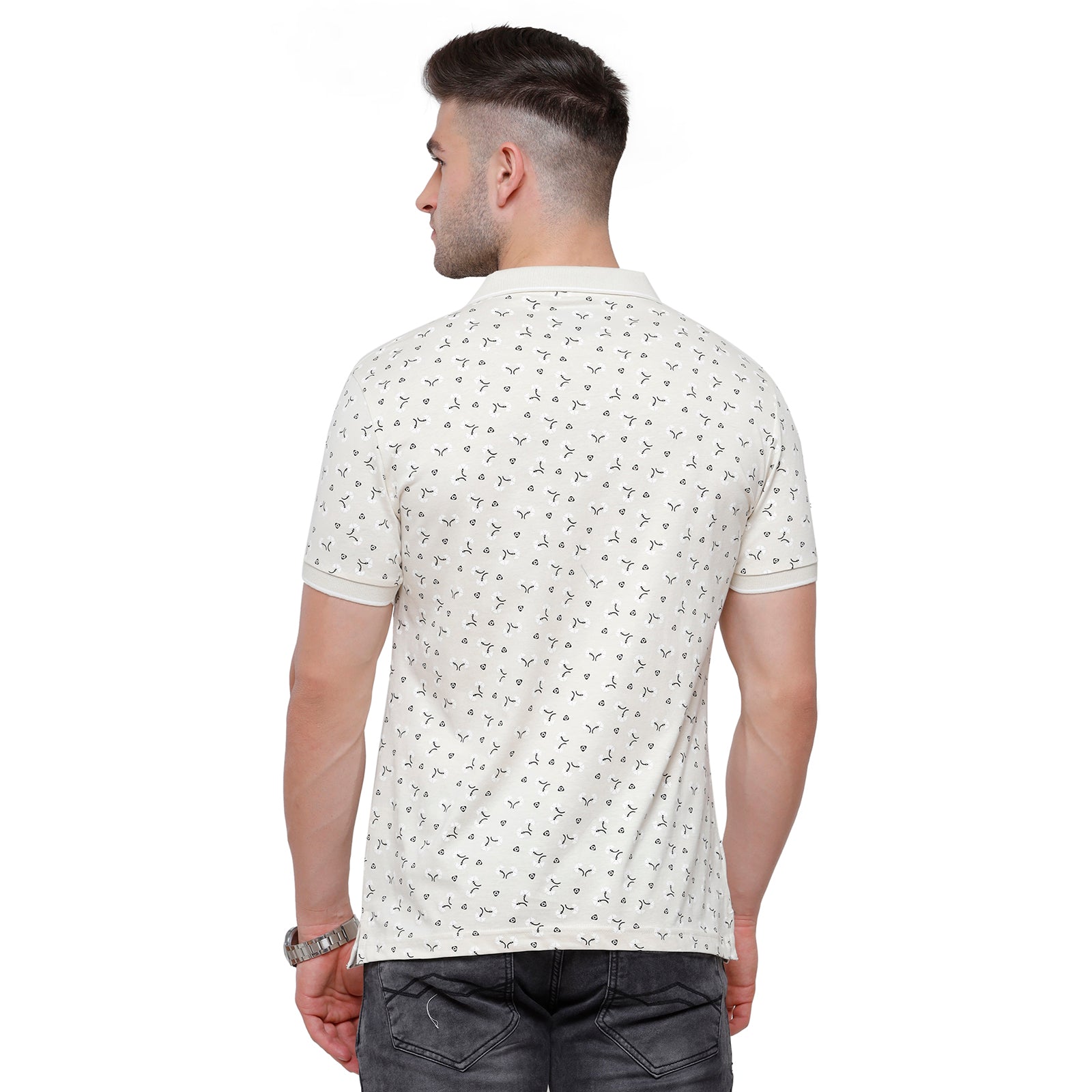 Classic Polo Mens Printed Slim Fit Polo Cream Colour T-Shirt - Bello 166B T-shirt Classic Polo 