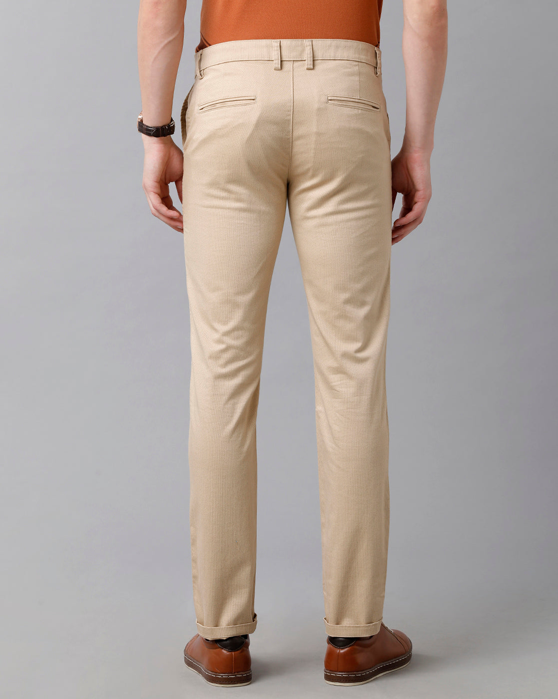 CP BRO Men's Cotton Solid Slim Fit Cream Color Trousers | Tbn2-20 A