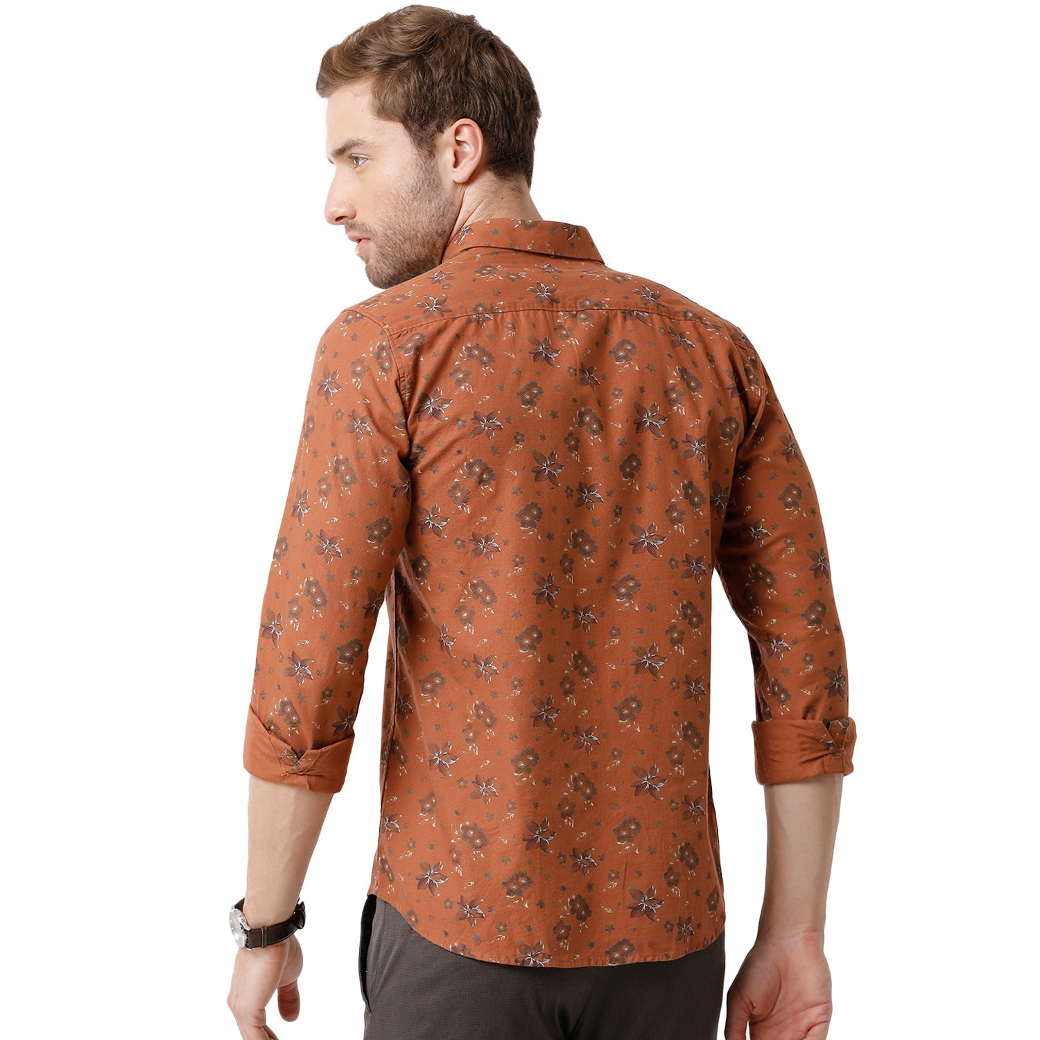 Swiss Club Mens Brown Color Slim Fit Full Sleeve Shirt - S-SC-100 B-FS-PRT-BSL Shirts Swiss Club 