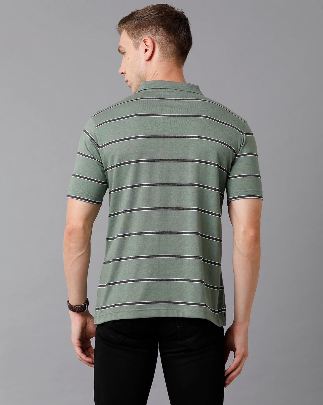 Classic Polo Men's Cotton Blend Striped Authentic Fit Green T-Shirt | Avon - 503 A