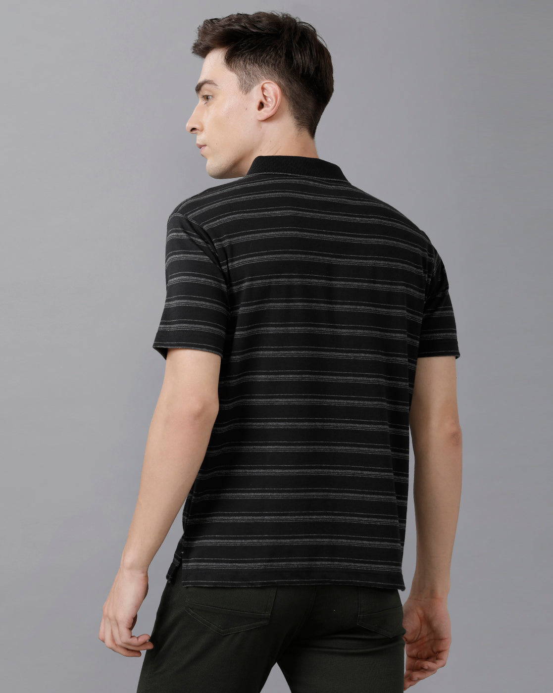 Classic Polo Mens Cotton Striped Half Sleeve Authentic Fit Polo Neck Black Color T-Shirt | Feeders 209 B