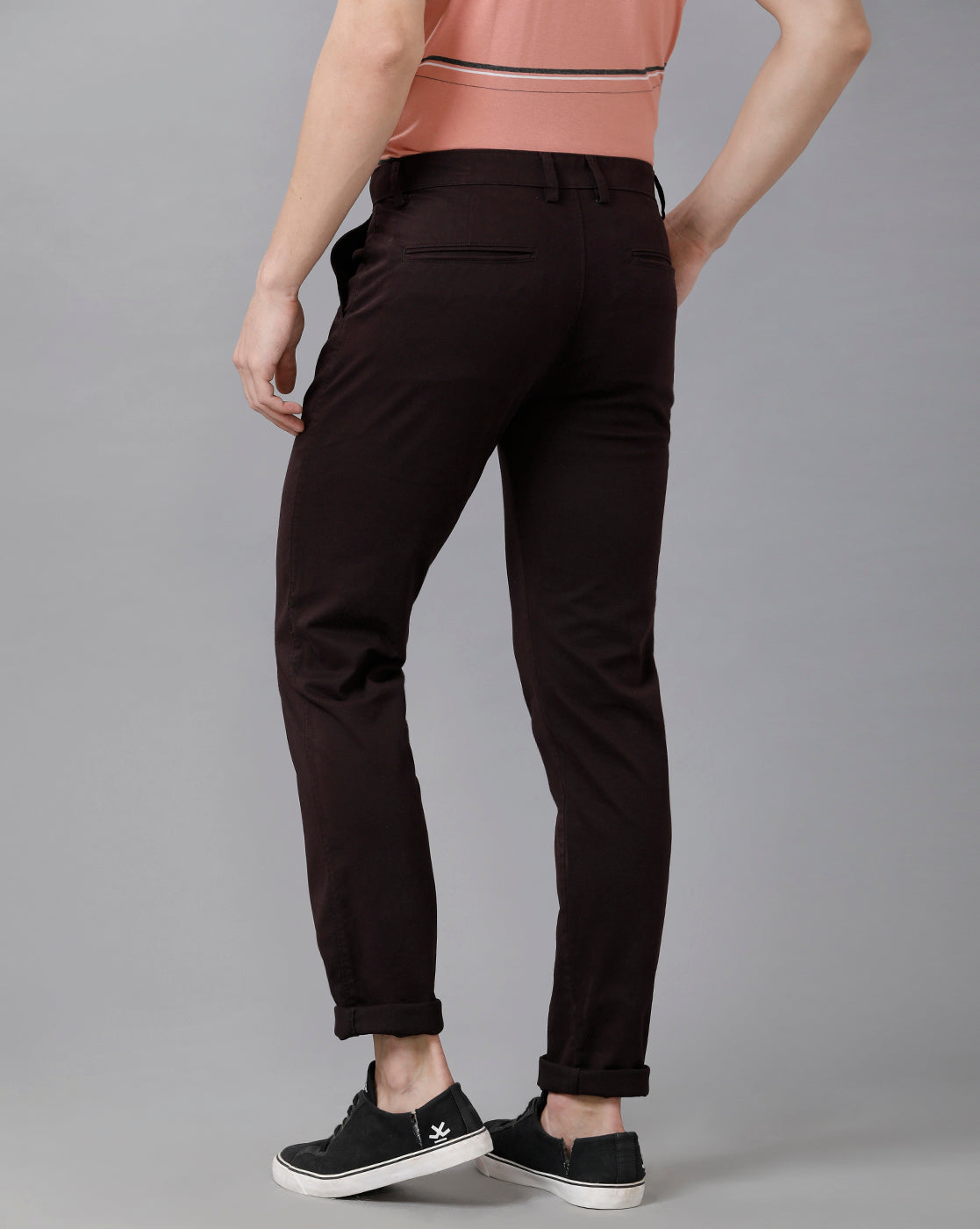 CP BRO Men's Cotton Solid Slim Fit Wine Color Trousers | Tbn2 19 D