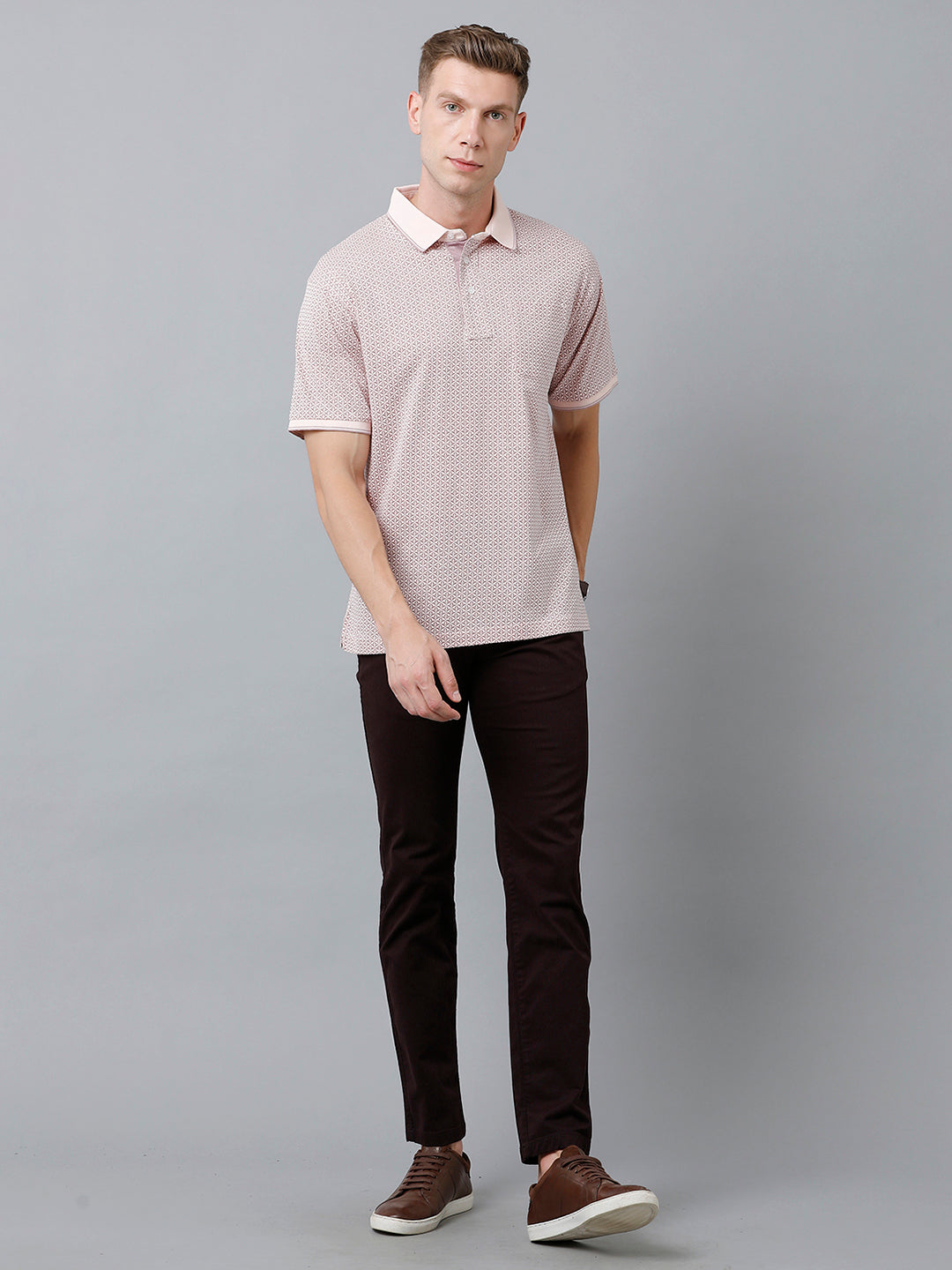 Classic Polo Men's Cotton Half Sleeve Printed Authentic Fit Polo Neck Beige Color T-Shirt | Carve Polo - 03 A