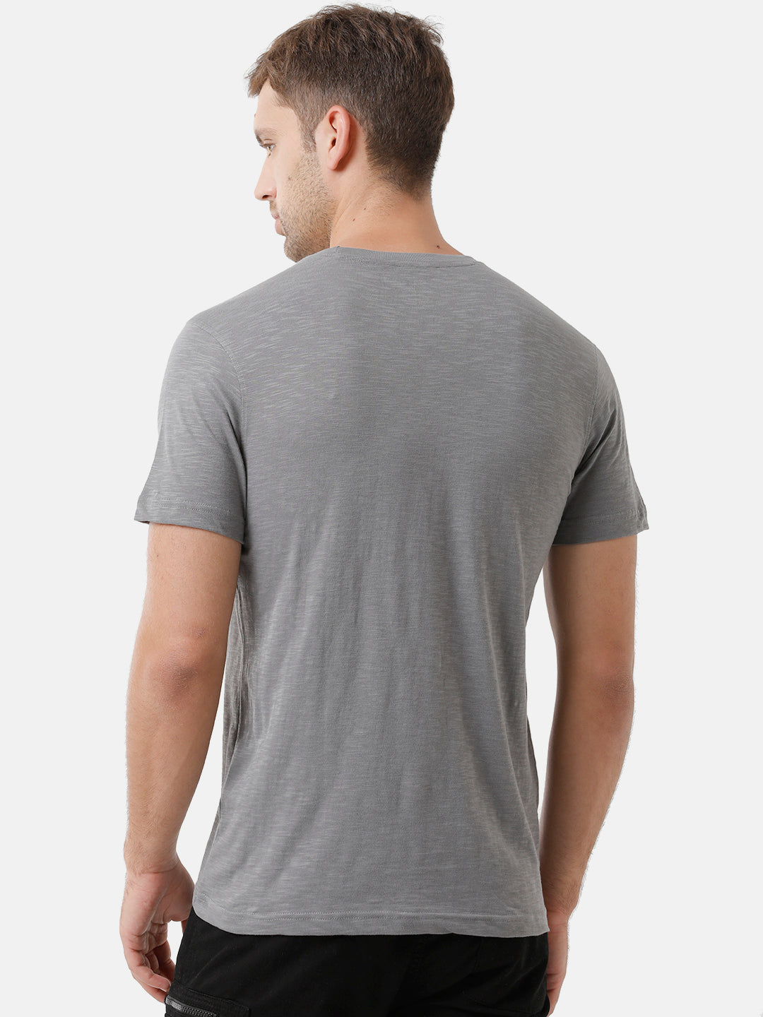 Classic Polo Mens Cotton Printed Half Sleeve Slim Fit Round Neck Grey Color T-Shirt | Baleno 406 B
