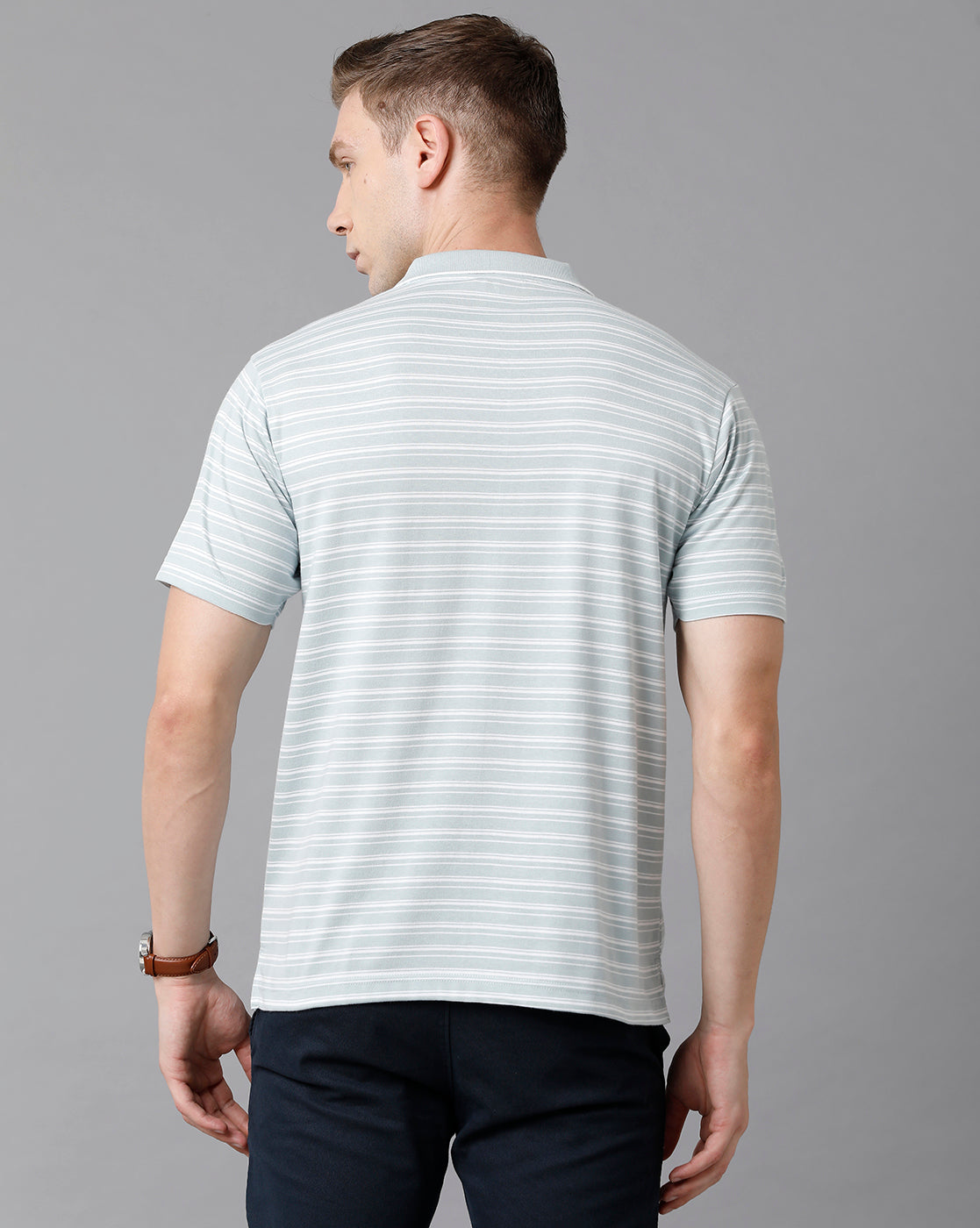Classic Polo Men's Cotton Striped Authentic Fit Sky Blue T-Shirt | Feeders - 201 A