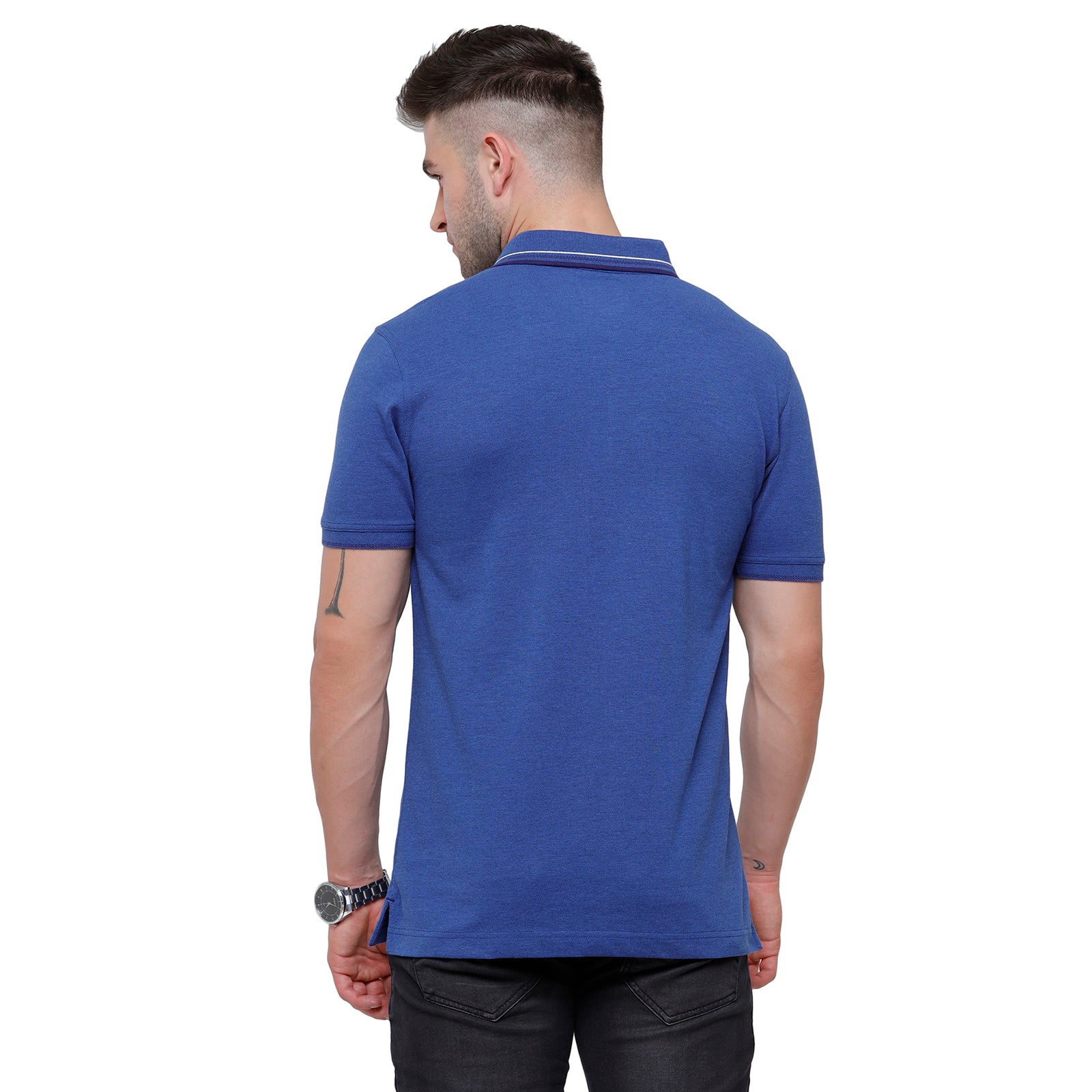 Classic Polo Men's Blue Melange Polo Half Sleeve Slim Fit T-Shirt | Toza-Blue Mel
