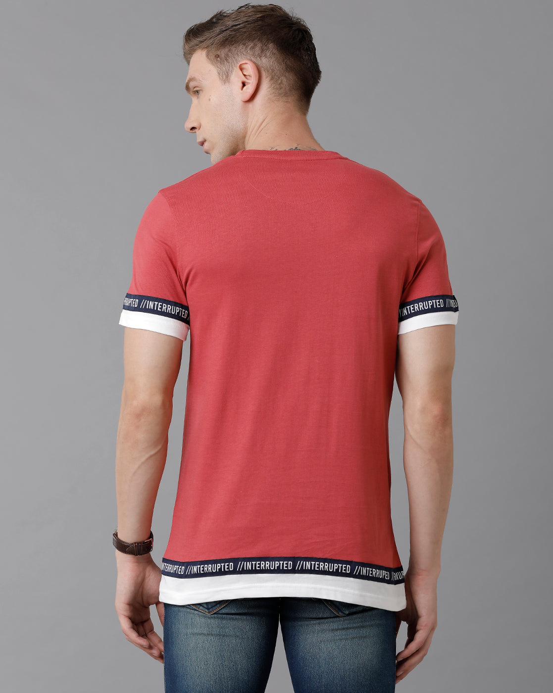 CP BRO Men's Cotton Printed Slim Fit Red T-Shirt | Brcn - 487 A